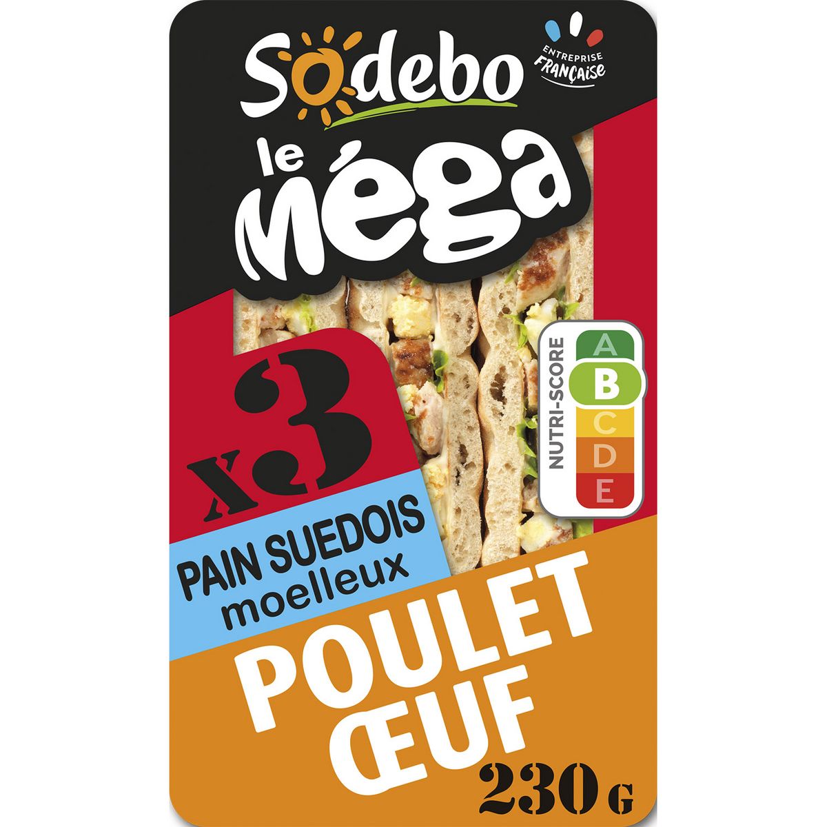 SODEBO Sandwich mega club suédois poulet œuf 1 portion 230g