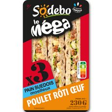 SODEBO Sandwich méga pain moelleux suédois au poulet rôti œuf 230g