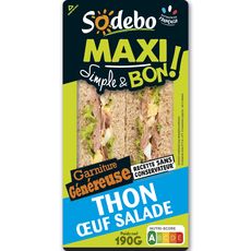 SODEBO Sandwich maxi thon œuf salade 2 pièces 190g