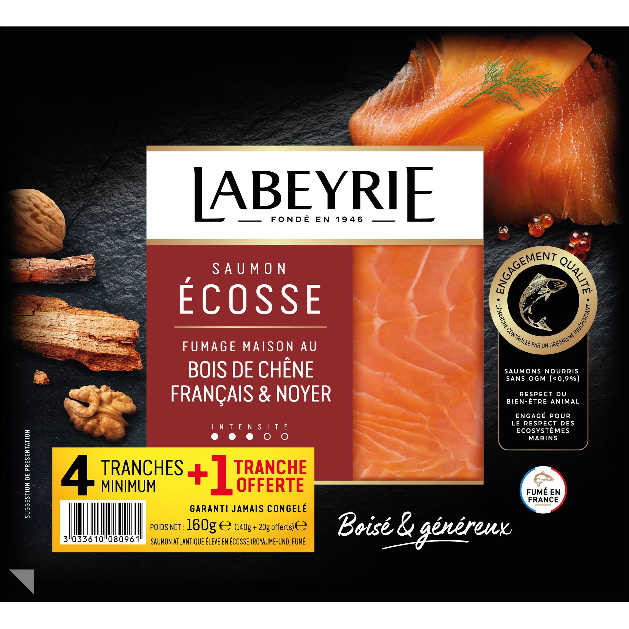 LABEYRIE Saumon fumé d'Ecosse 4 tranches + 1 offerte 160g pas cher 