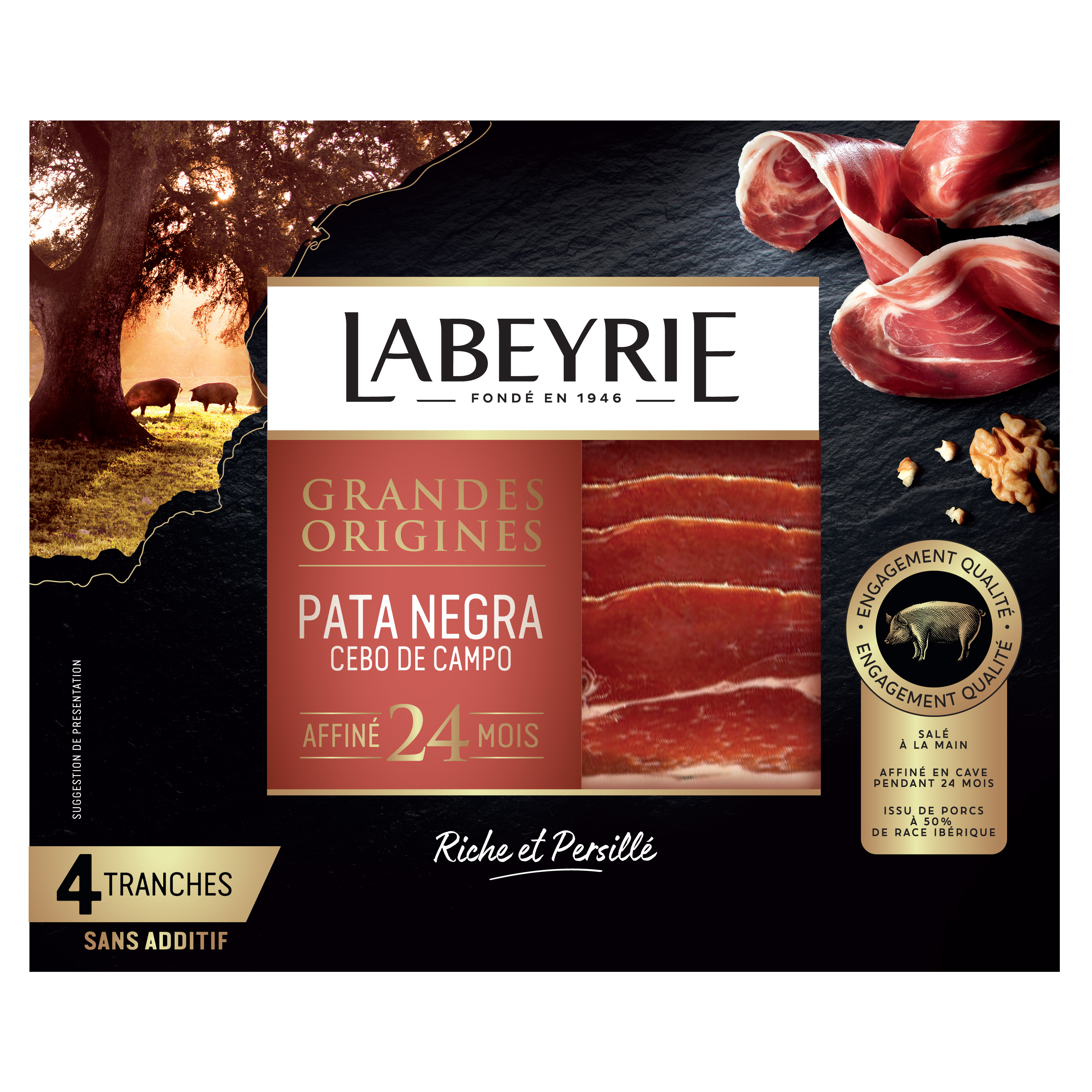 Jambon ibérique Pata Negra Cebo de campo avec os 8 kg - Sac à jambon  offert.