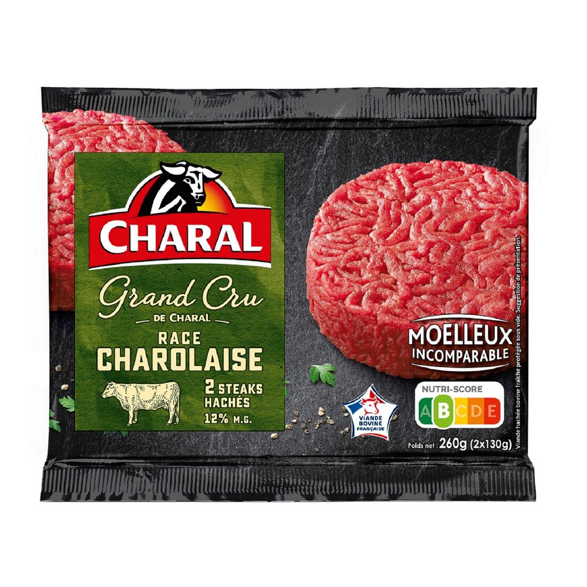 CHARAL Steaks hachés Charolais 12% MG 2 pièces 260g