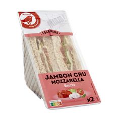 AUCHAN Pause snack Sandwich pain complet jambon cru mozzarella laitue roquette 2 pièces 190g
