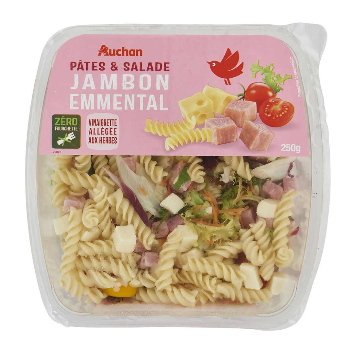 AUCHAN Salade pâtes jambon sans couverts 1 portion 250g
