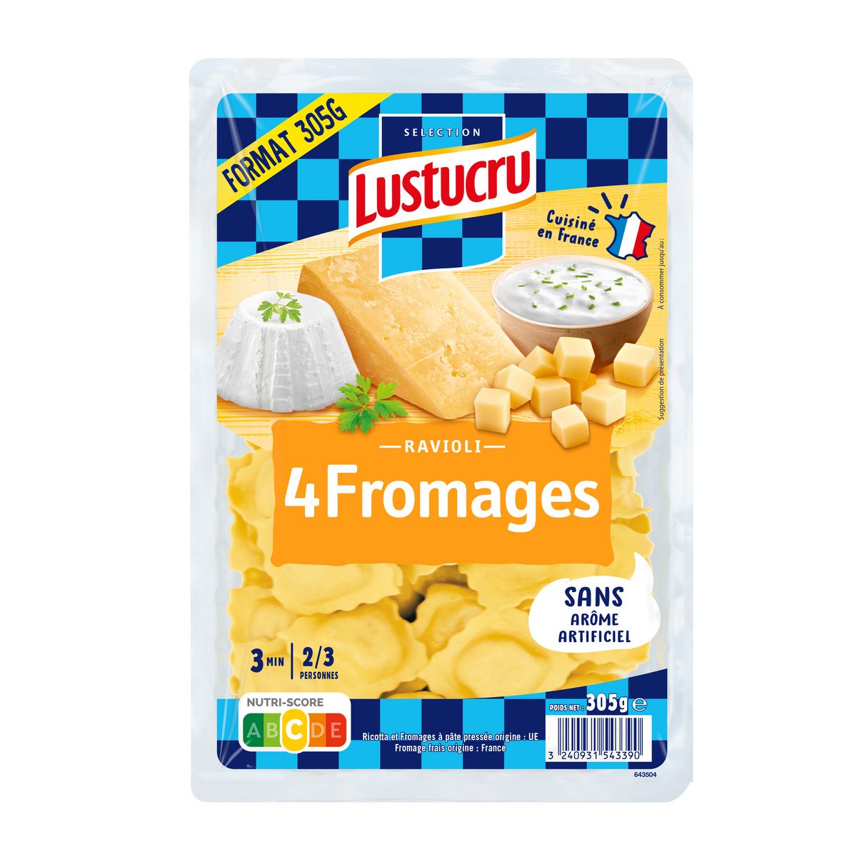 LUSTUCRU Ravioli 4 fromages 3 portions 305g