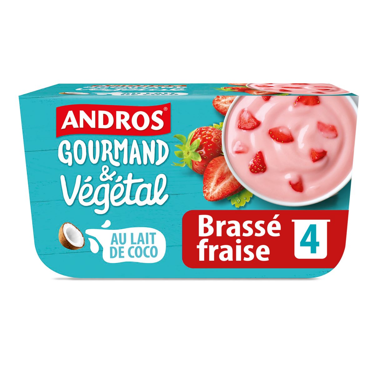 ANDROS Gourmand & Végétal - Dessert brassé au lait de coco et fraise 4x100g