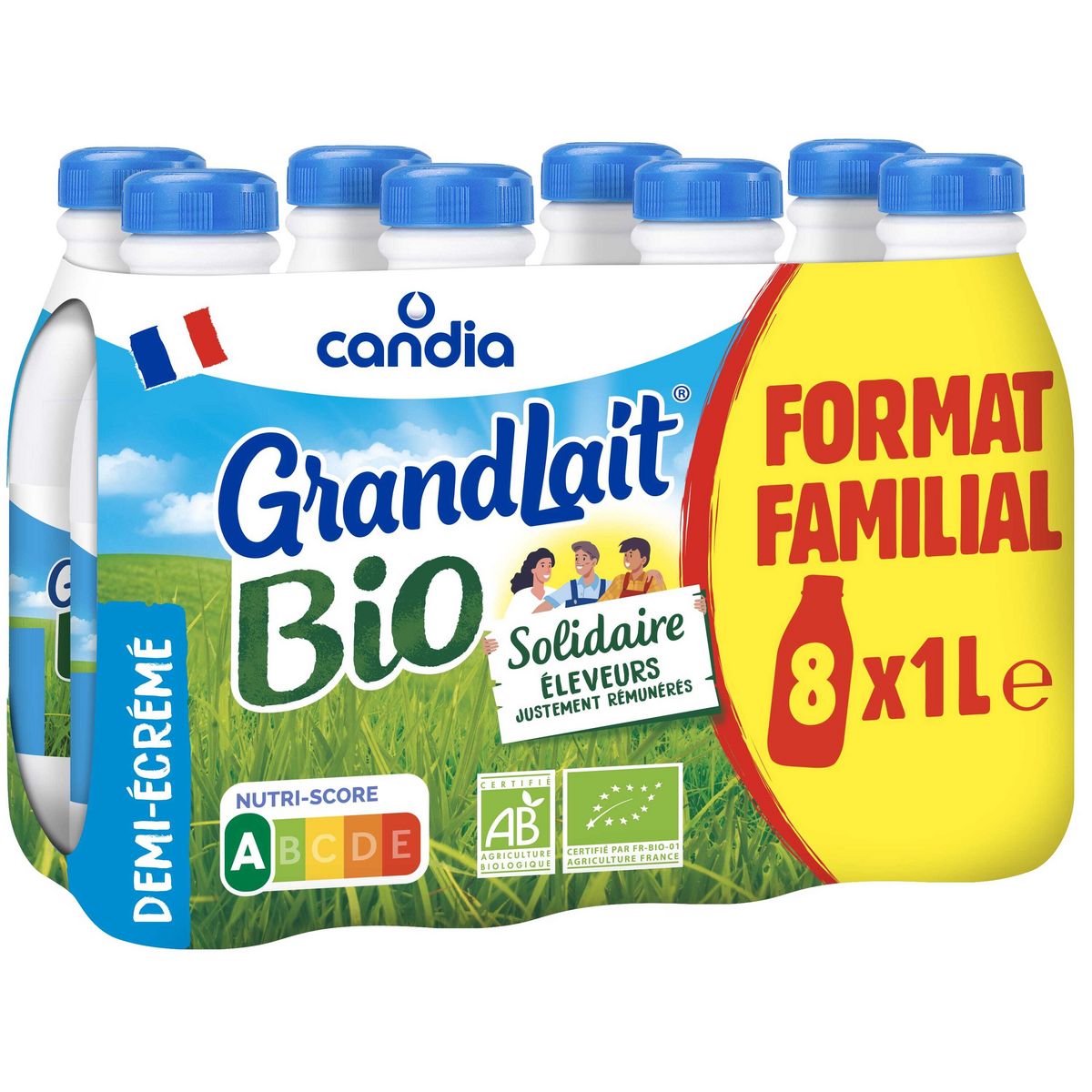 CANDIA Grandlait Lait demi-écrémé bio 8x1l pas cher - Auchan.fr