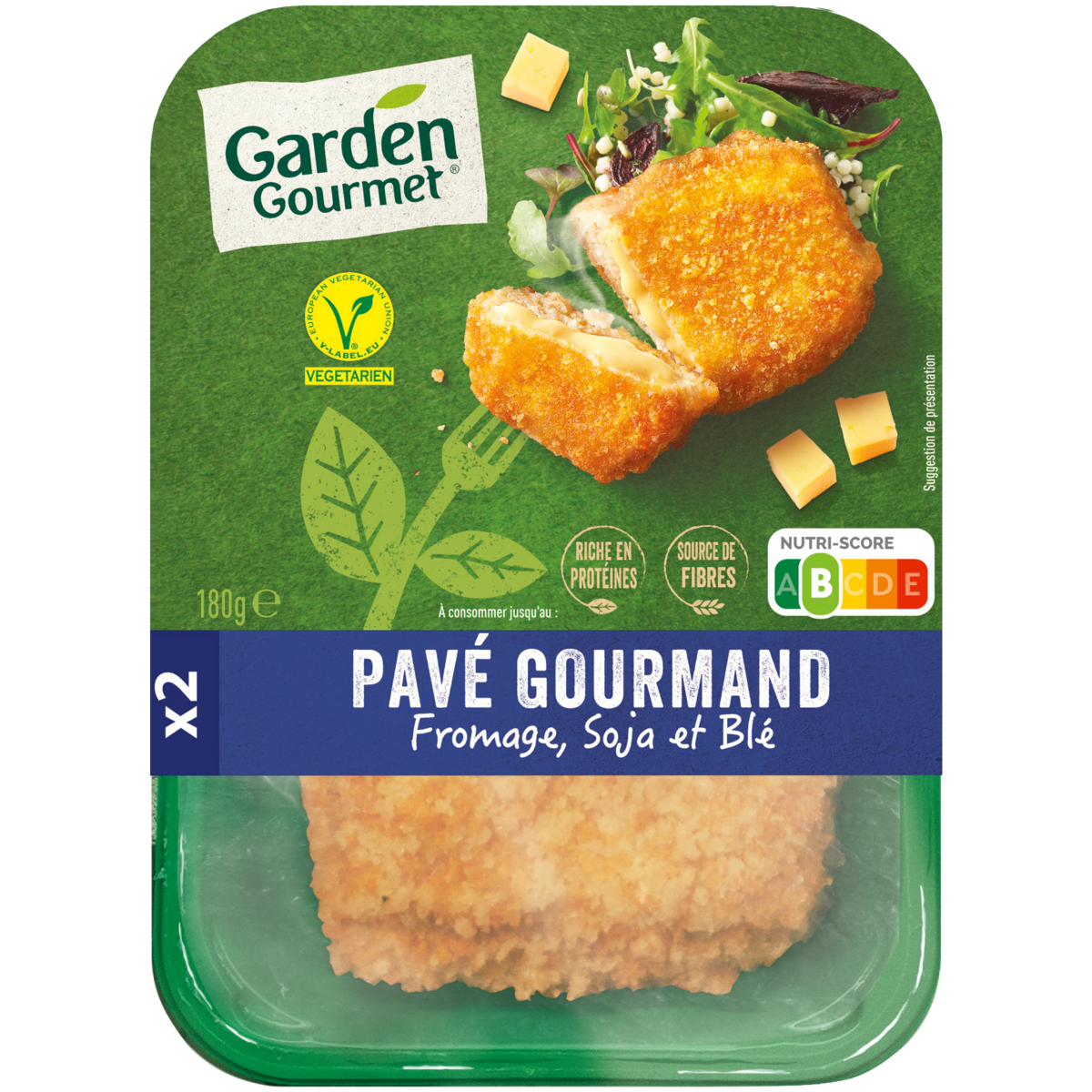 GARDEN GOURMET Végétal Pavé Gourmand Fromage Soja et Blé 2 pièces 180 g