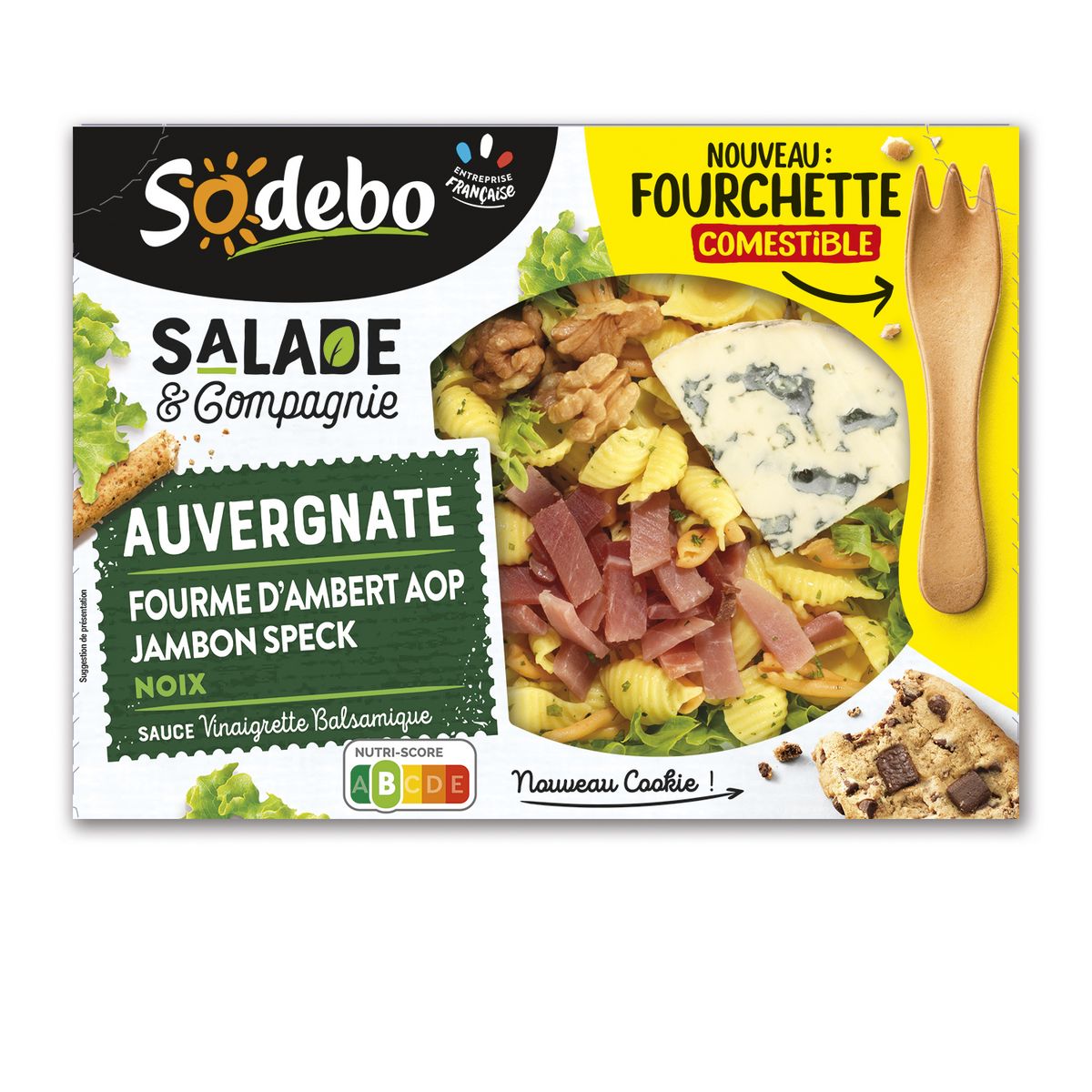 SODEBO Salade & compagnie auvergnate jambon cru bleu noix pâtes 1 portion 320g
