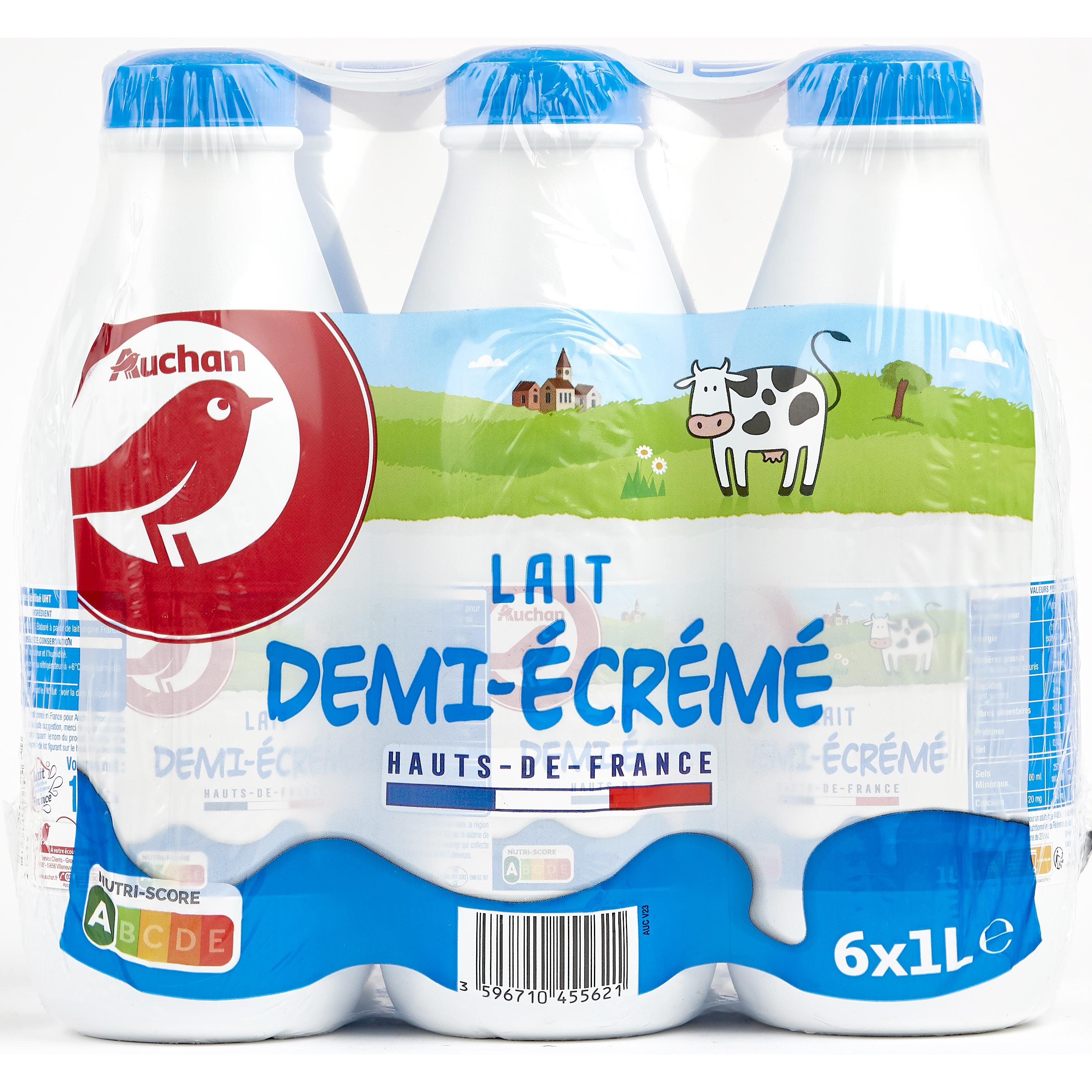 AUCHAN Lait demi-écrémé UHT 8x1L pas cher 