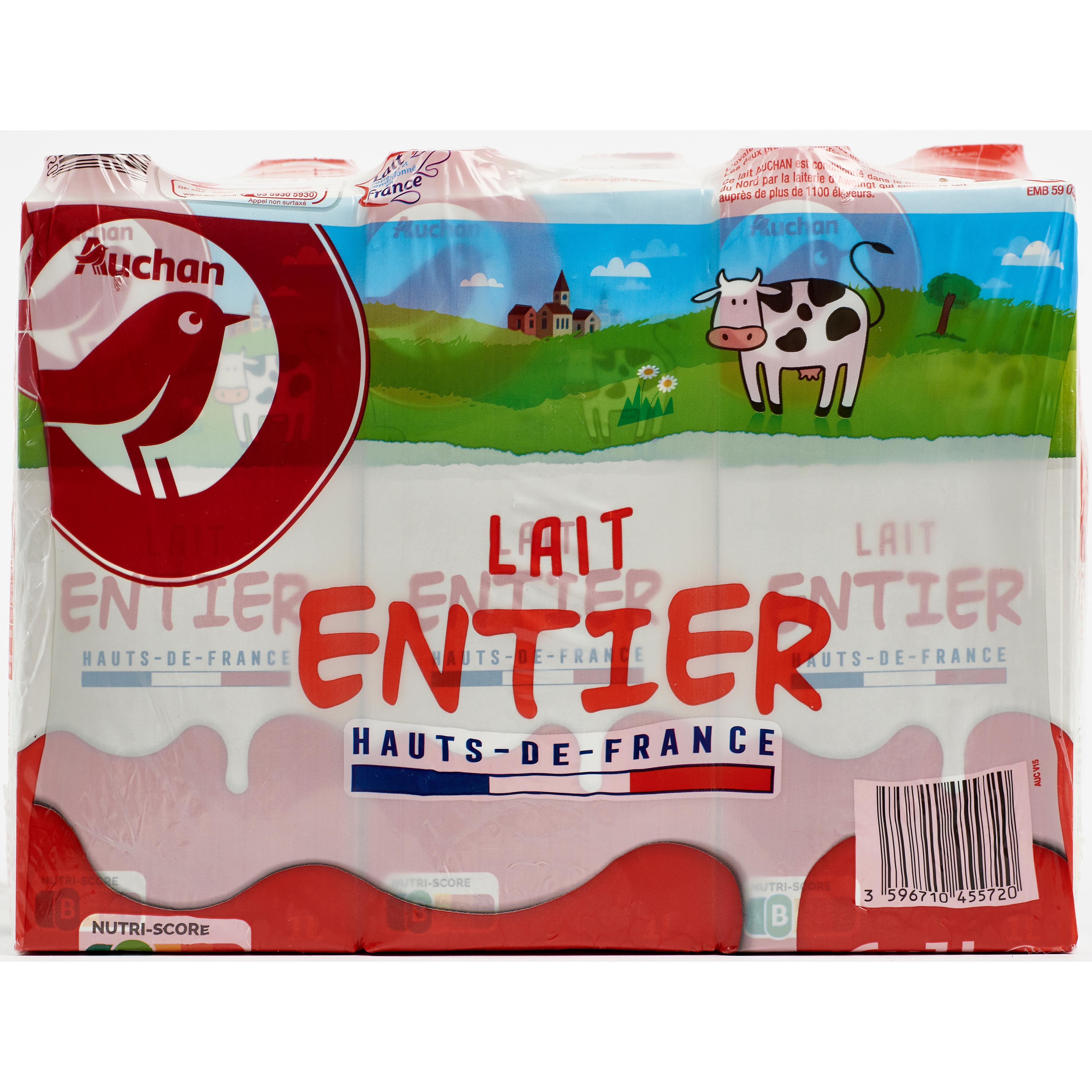 AUCHAN Lait entier UHT Hauts-de-France 6x1l pas cher 