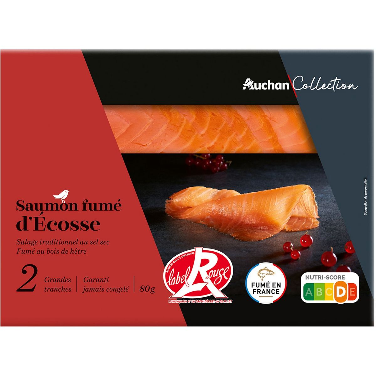 AUCHAN COLLECTION Saumon fumé d'Ecosse label rouge 2 tranches 80g