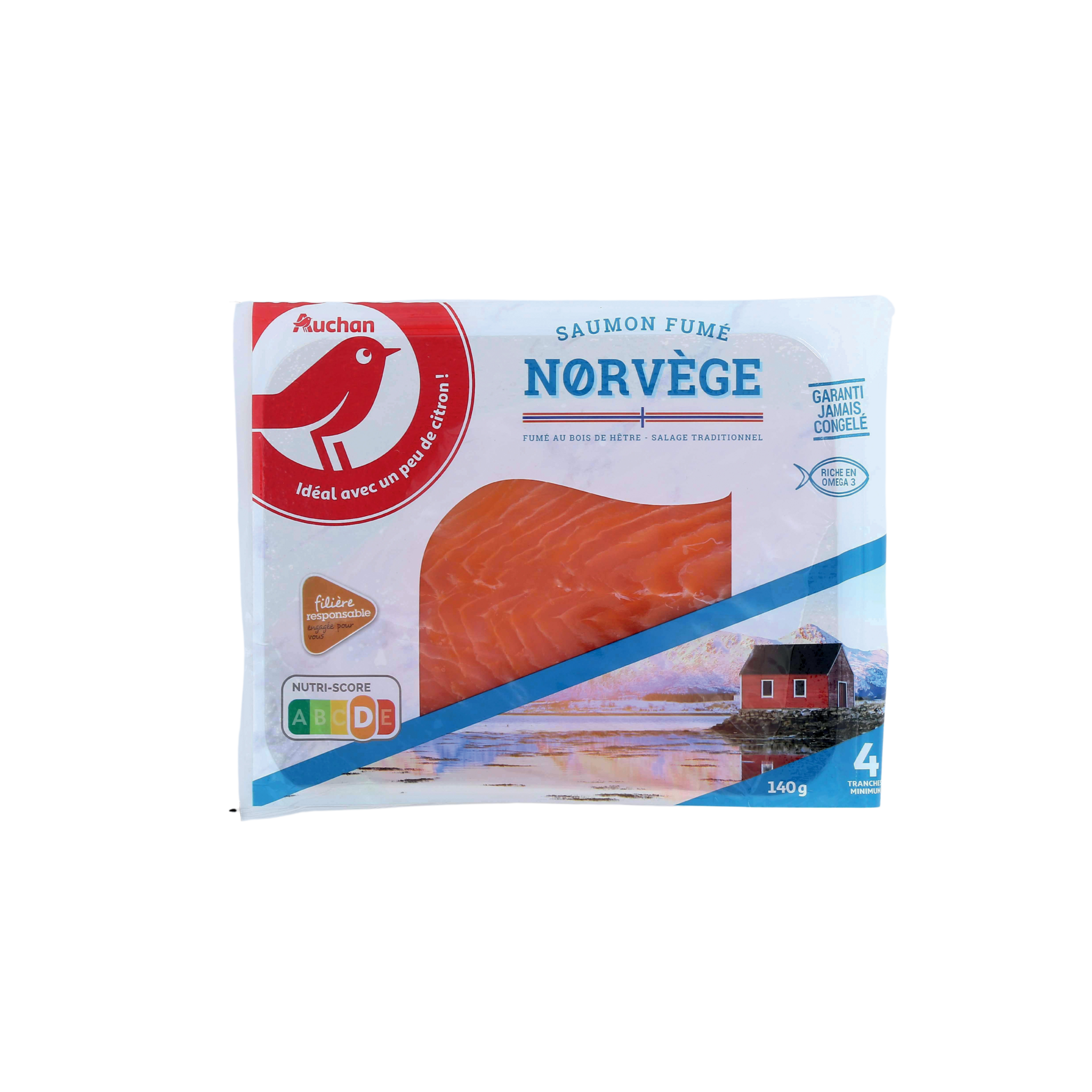 AUCHAN Saumon fumé de Norvège 12 tranches 420g pas cher 