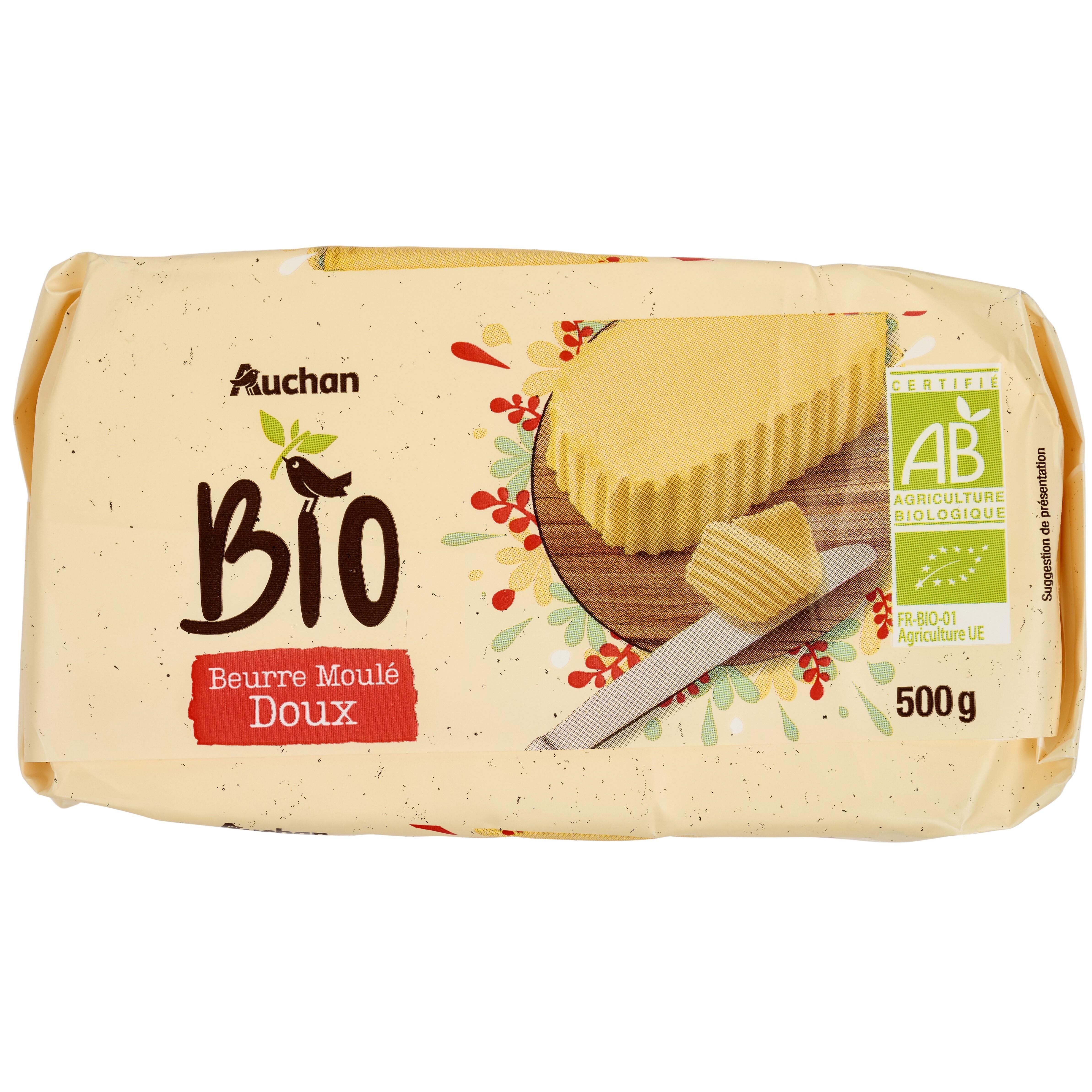 AUCHAN BIO Beurre moulé doux 500g pas cher 