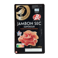 AUCHAN GOURMET Jambon sec label rouge 9 mois d'affinage 6 tranches 100g