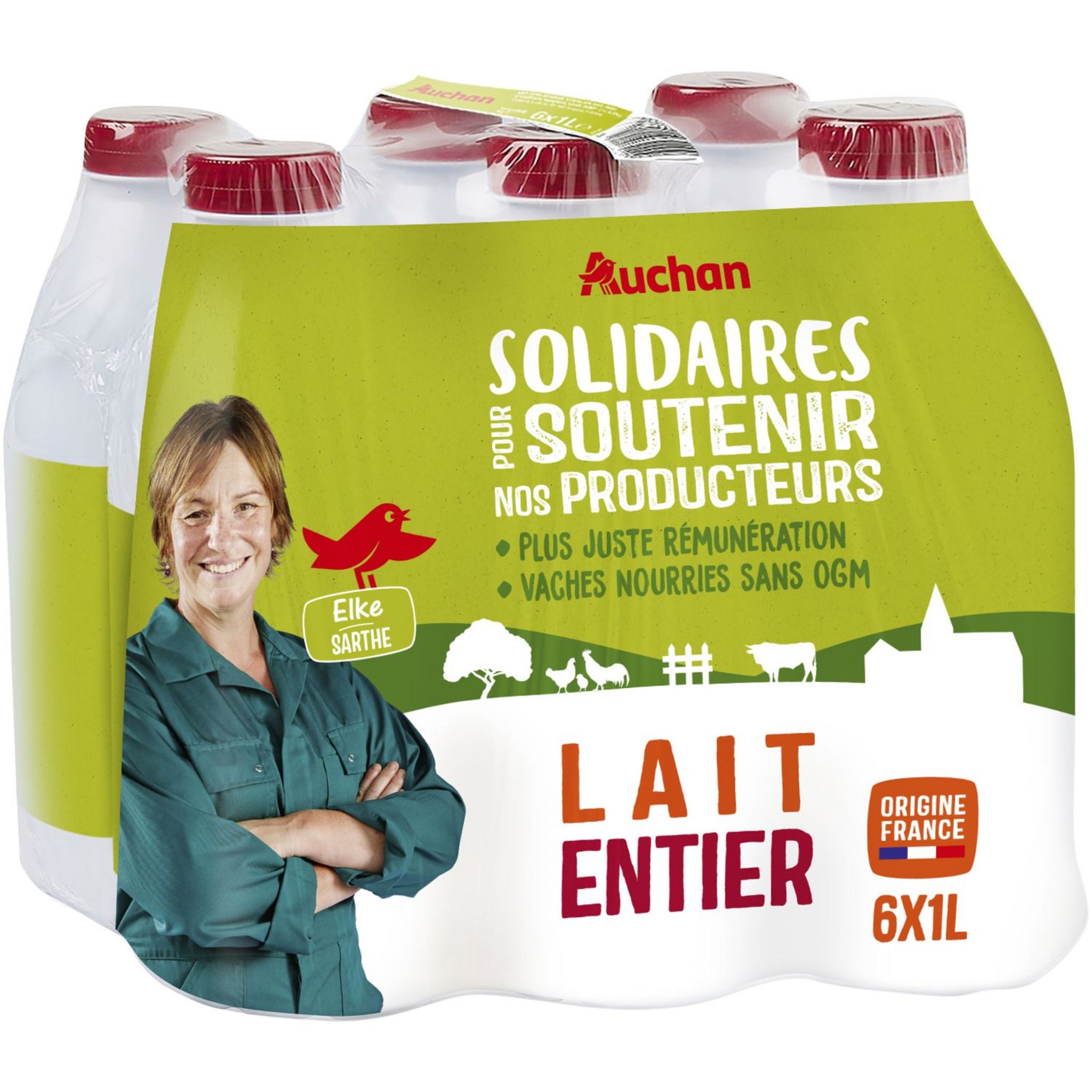 AUCHAN Lait frais pasteurisé entier de Normandie 1l pas cher 