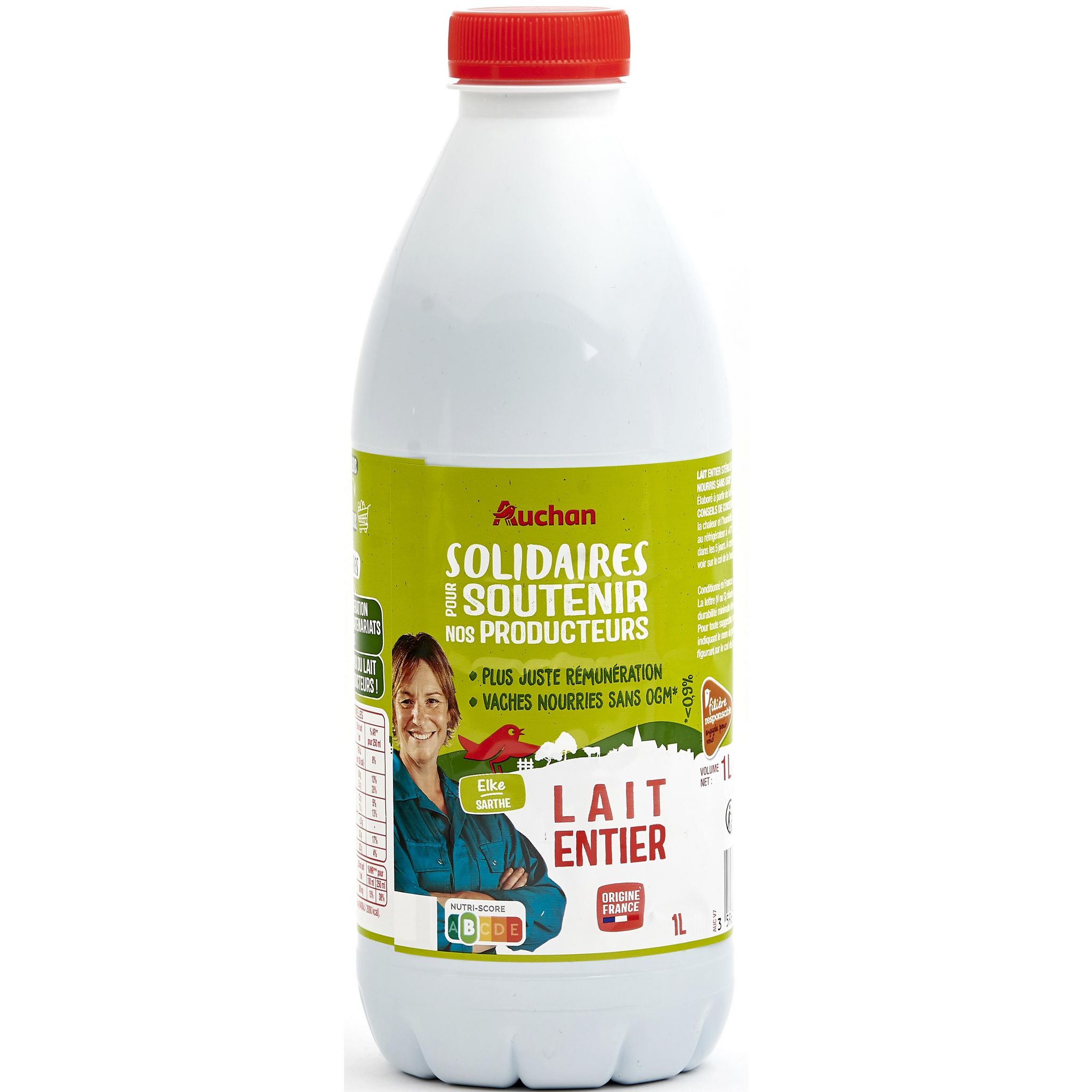 AUCHAN Lait frais entier filière responsable 1L pas cher 