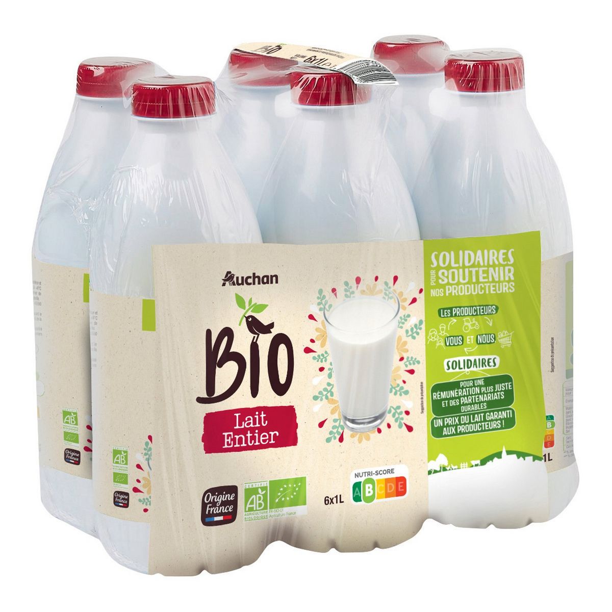 AUCHAN Lait entier 1l pas cher 