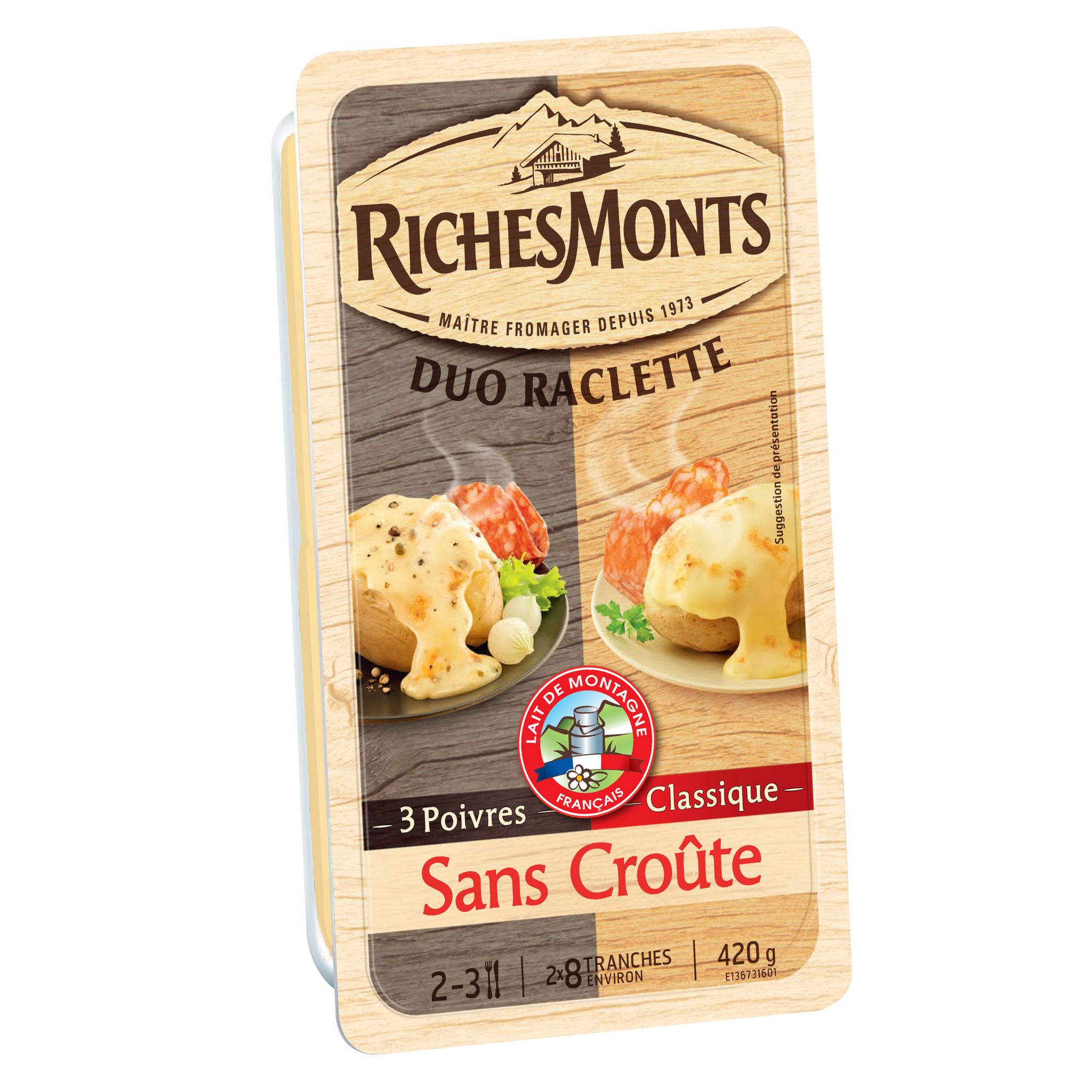 Fromage à raclette tranchée nature Riches monts 250g sur