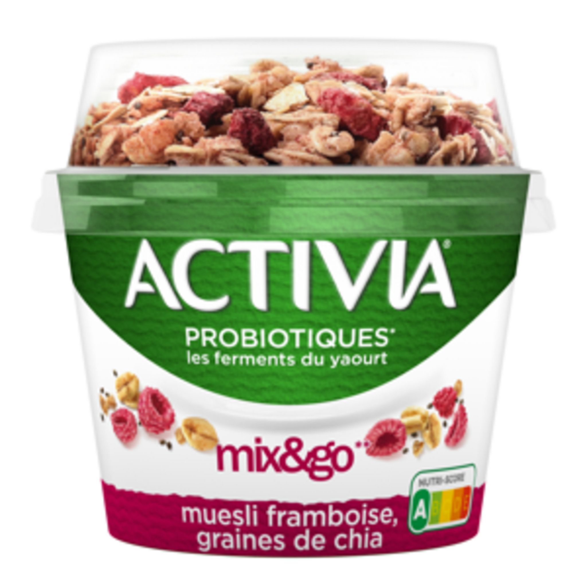 ACTIVIA Probiotiques - Yaourt au bifidus mix&go muesli framboise