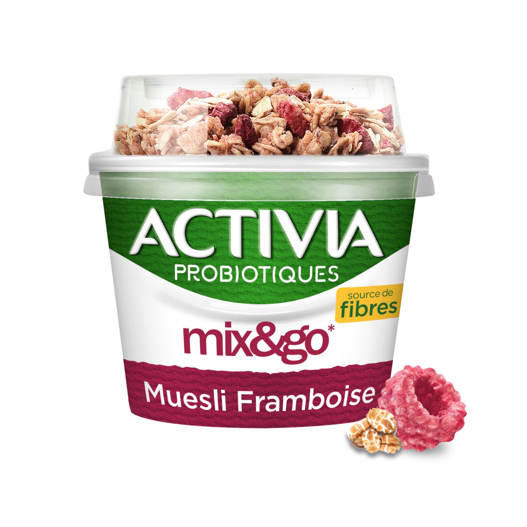 ACTIVIA Probiotiques - Yaourt au bifidus mix&go muesli framboise