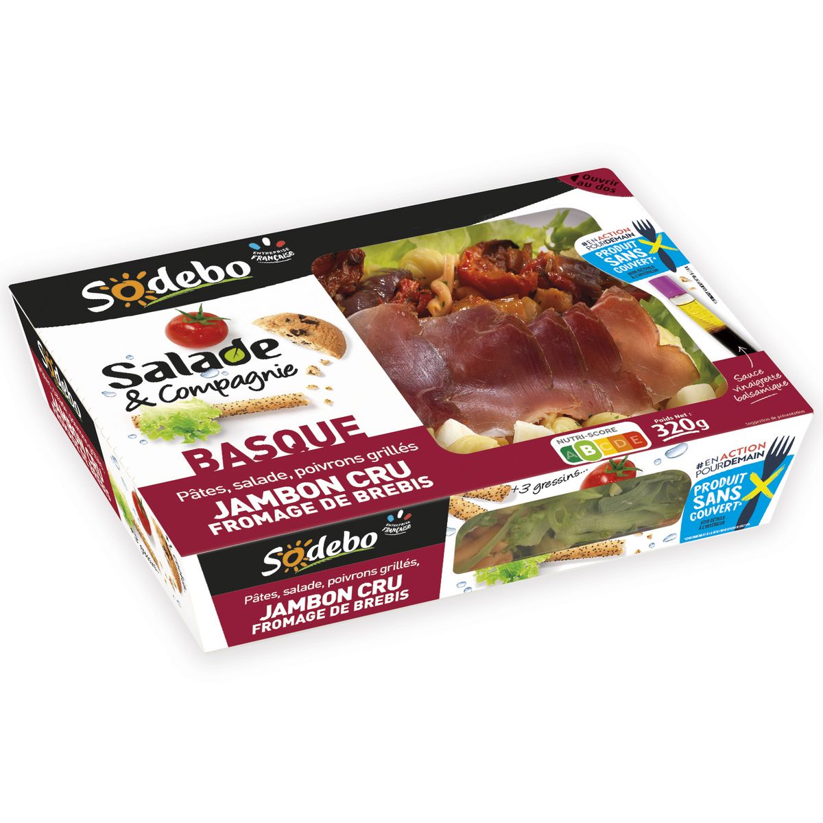 SODEBO Salade & compagnie basque jambon cru fromages de brebis pâtes 1 portion 320g