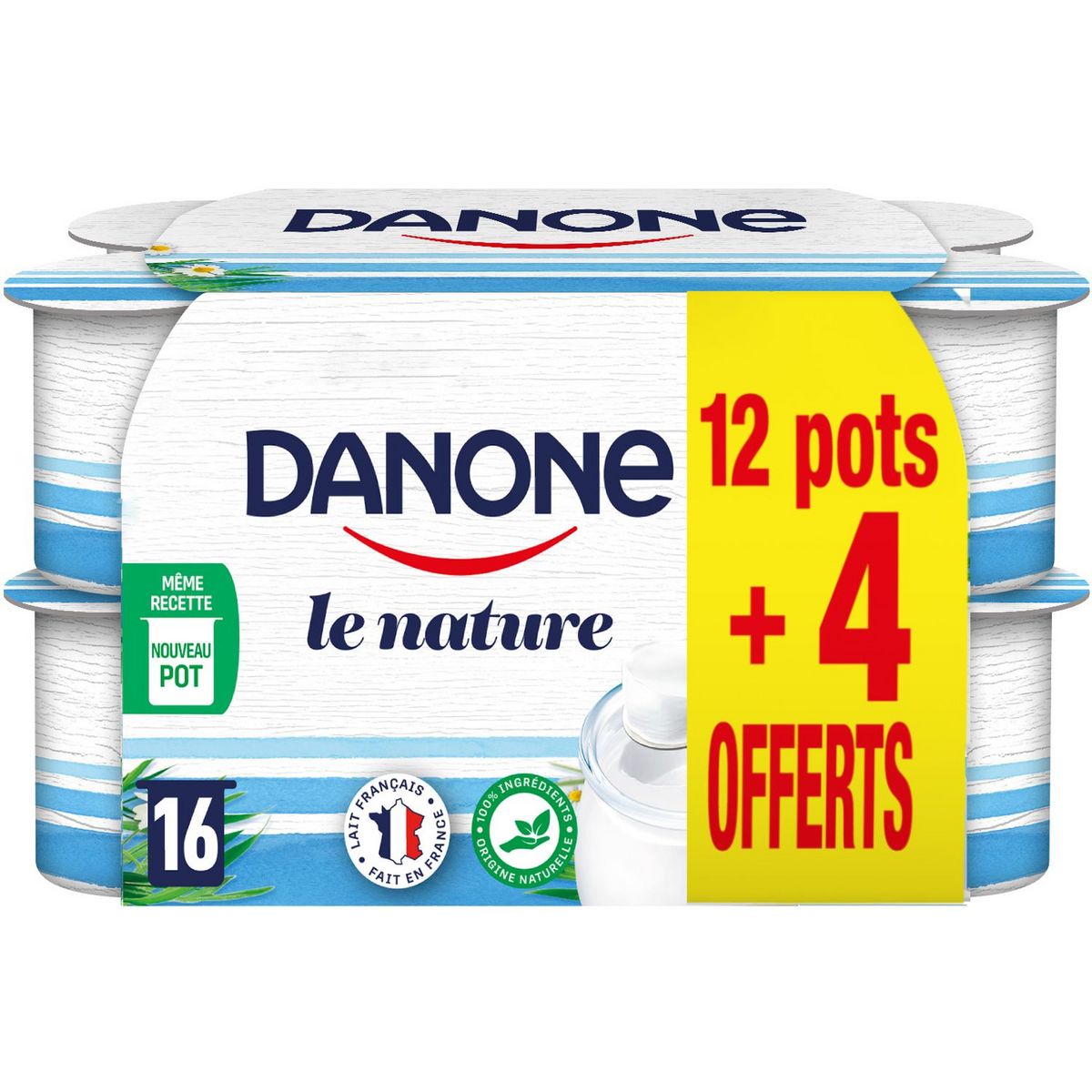 DANONE Le Yaourt nature 12+4 offerts 16x125g pas cher 