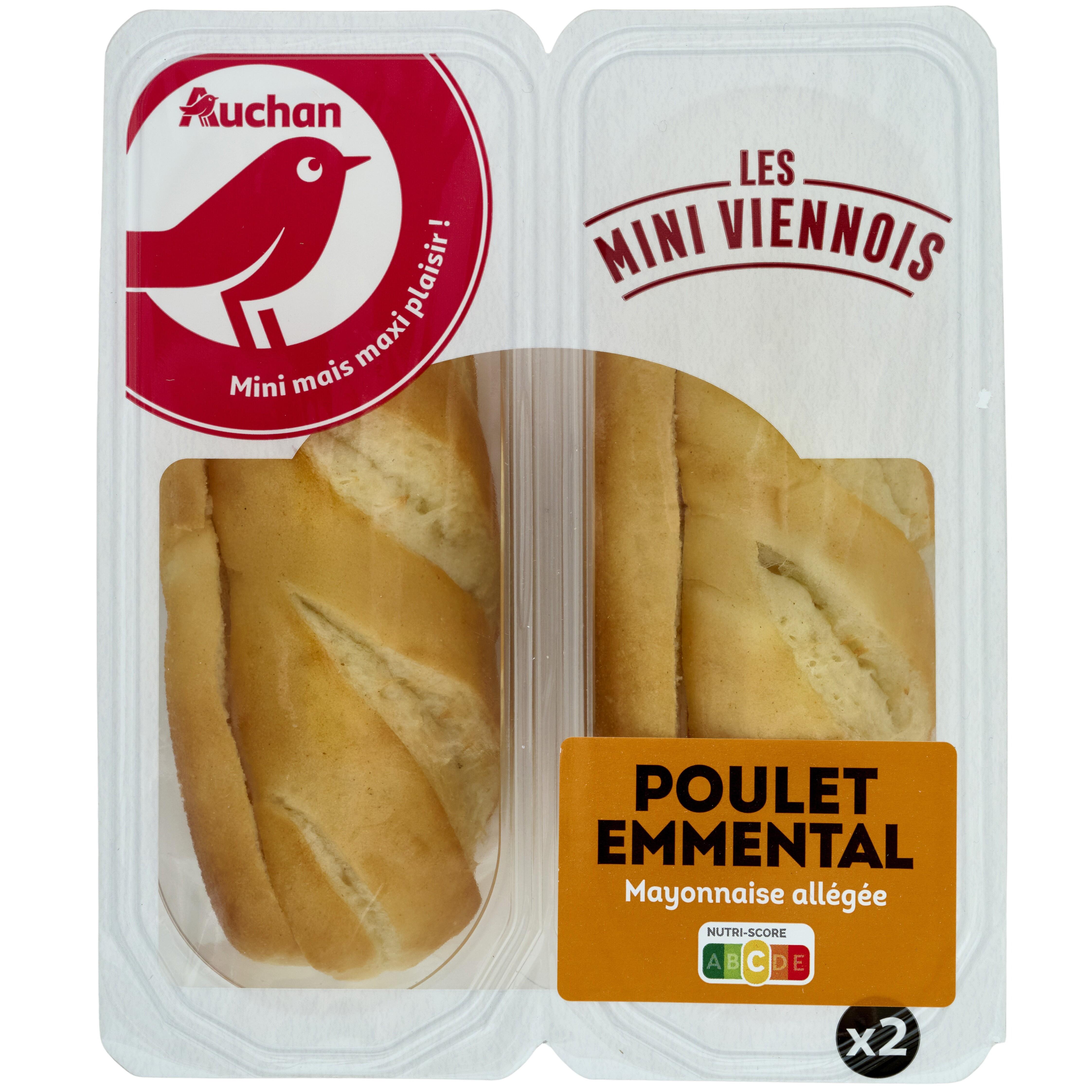 AUCHAN Mini sandwichs Viennois au poulet emmental 2 pièces 130g pas cher -  