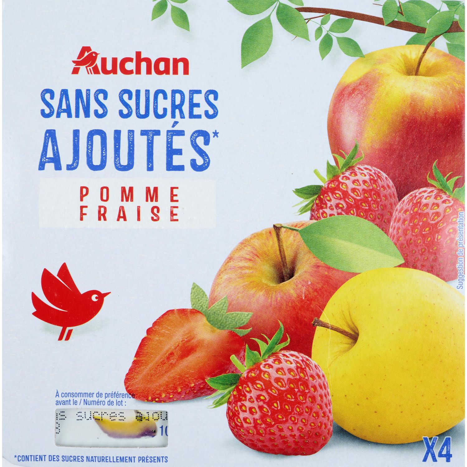 AUCHAN Spécialité pomme sans sucres ajoutés 4x97g pas cher 