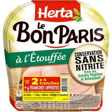 HERTA Le Bon Paris jambon cuit à l'étouffé sans nitrite 8 tranches + 4 offertes 3x140g
