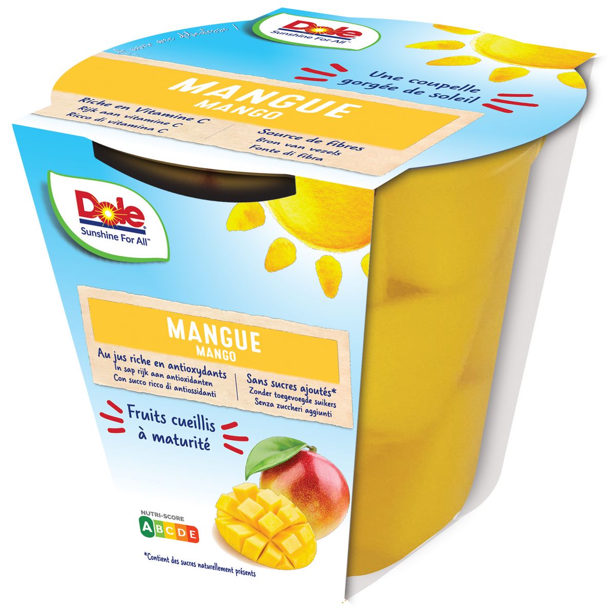 DOLE Mangue sans sucres ajoutés morceaux et jus 198g
