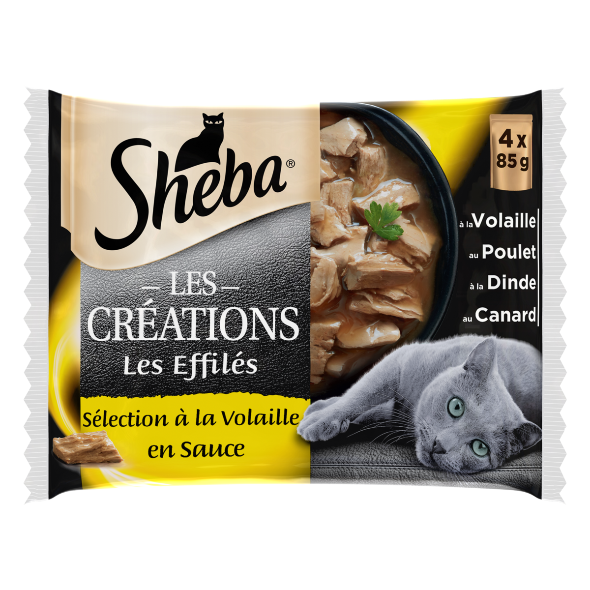 SHEBA Sachets repas effilés pâtée en sauce à la volaille pour chat 4x85g