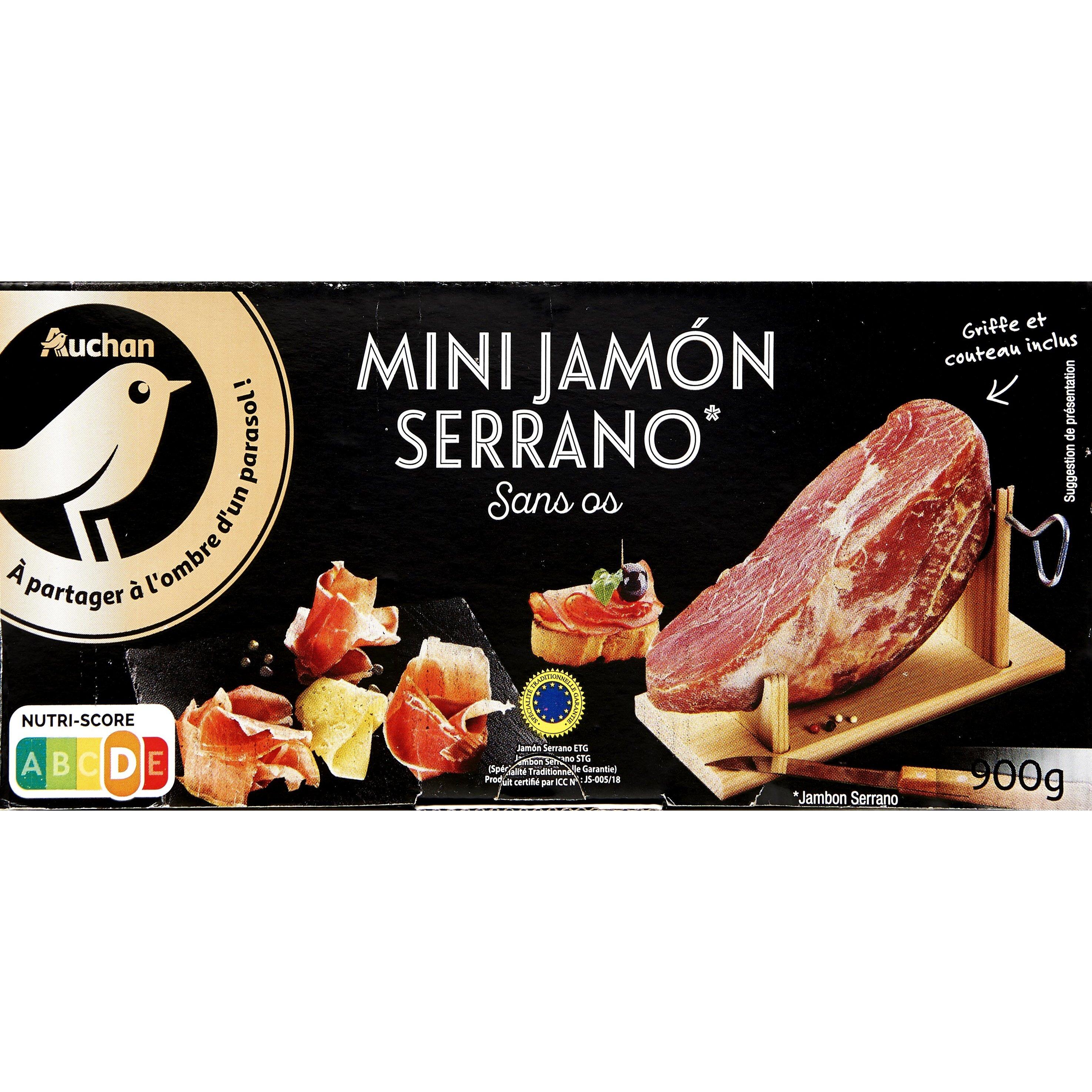 AUCHAN Mini jambon Serrano sans os avec couteau et griffe 900g pas