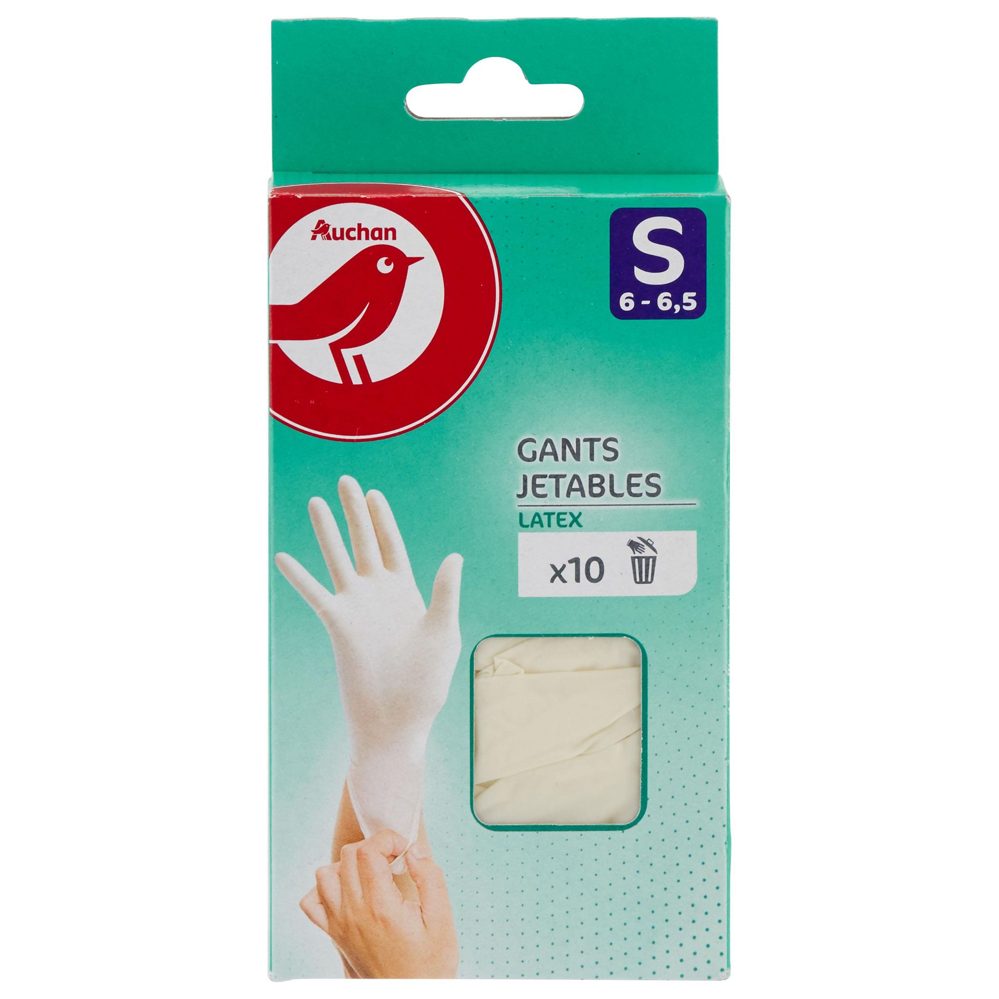 AUCHAN Gants jetables en latex taille S 10 gants pas cher 