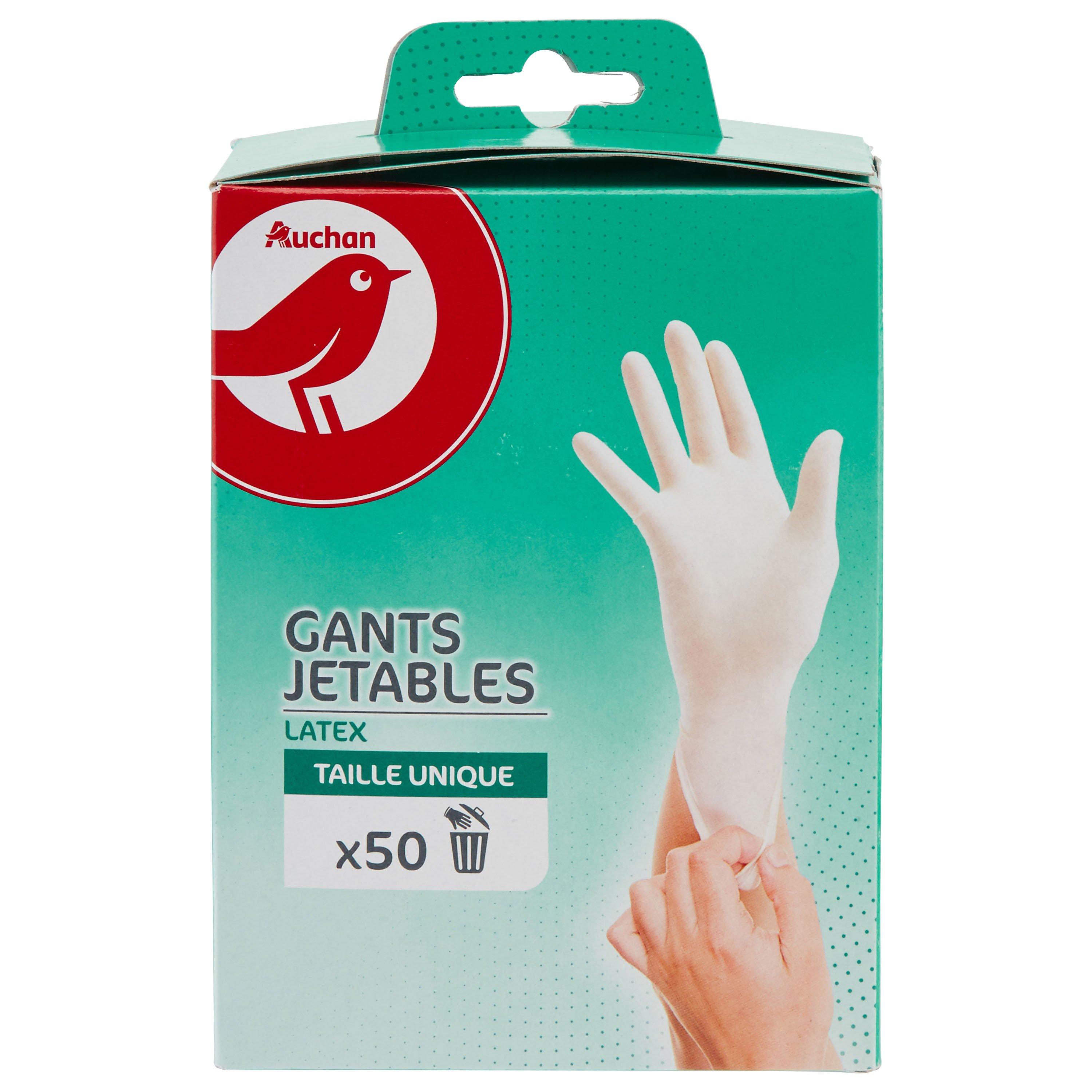 AUCHAN Gants jetables en latex taille unique 50 gants pas cher 