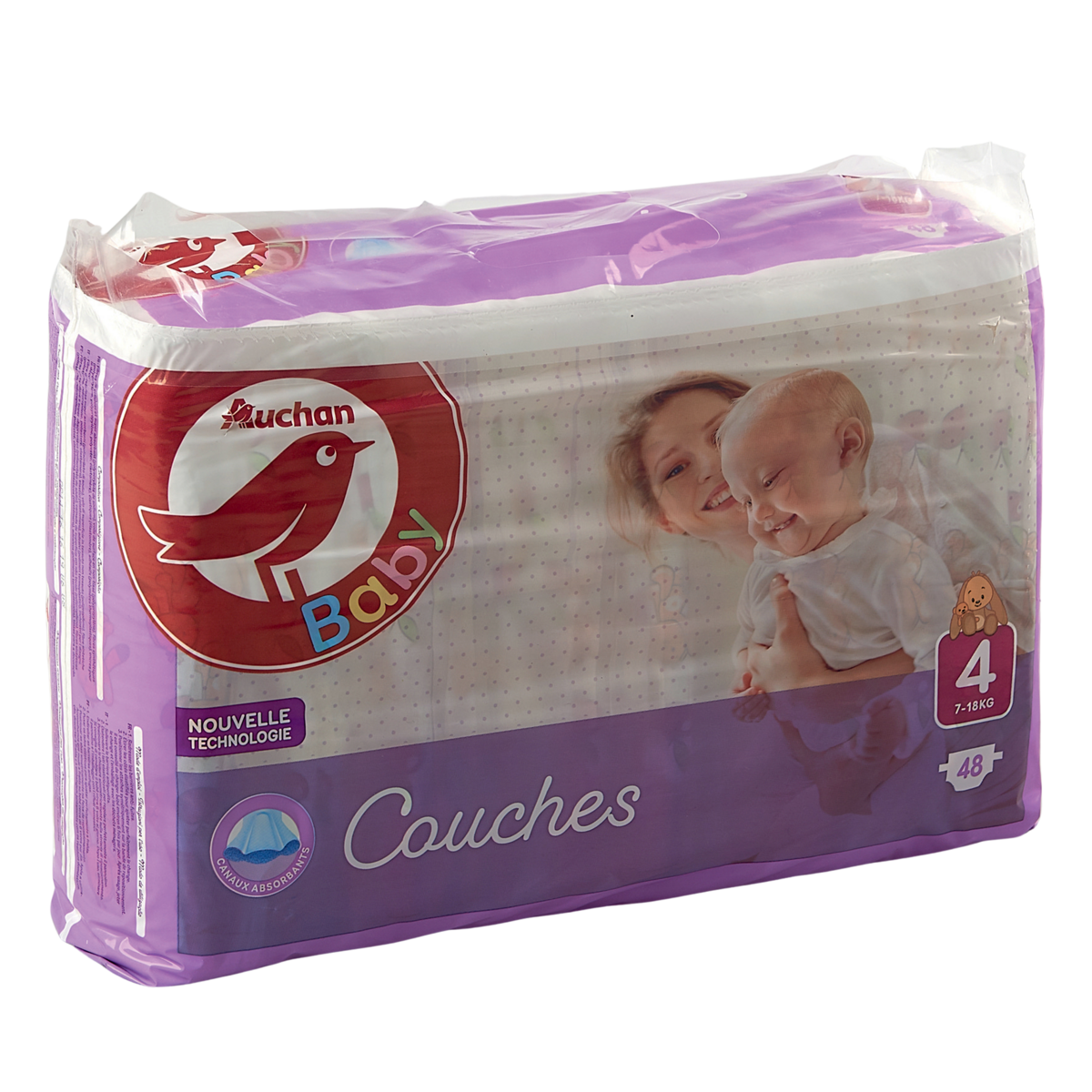 AUCHAN BABY Couches taille 4 (7-18kg) 48 couches pas cher 