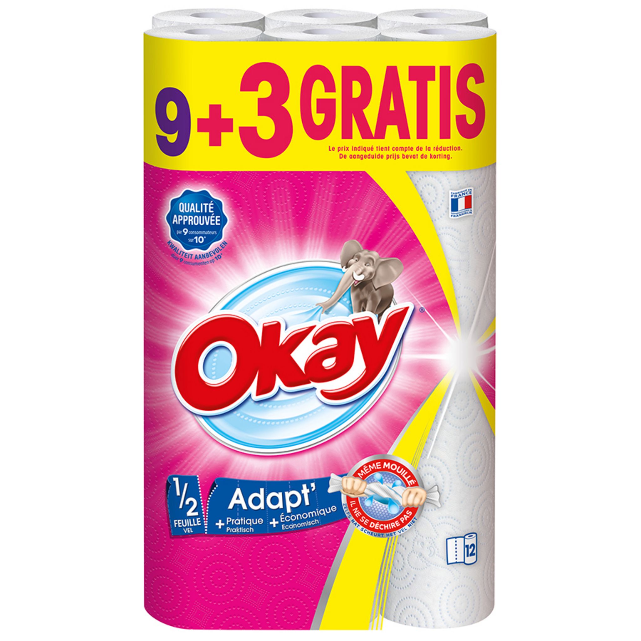 Promotion Okay Essuie-tout Adapt blanc avec motif, lot de 3x3 rouleaux