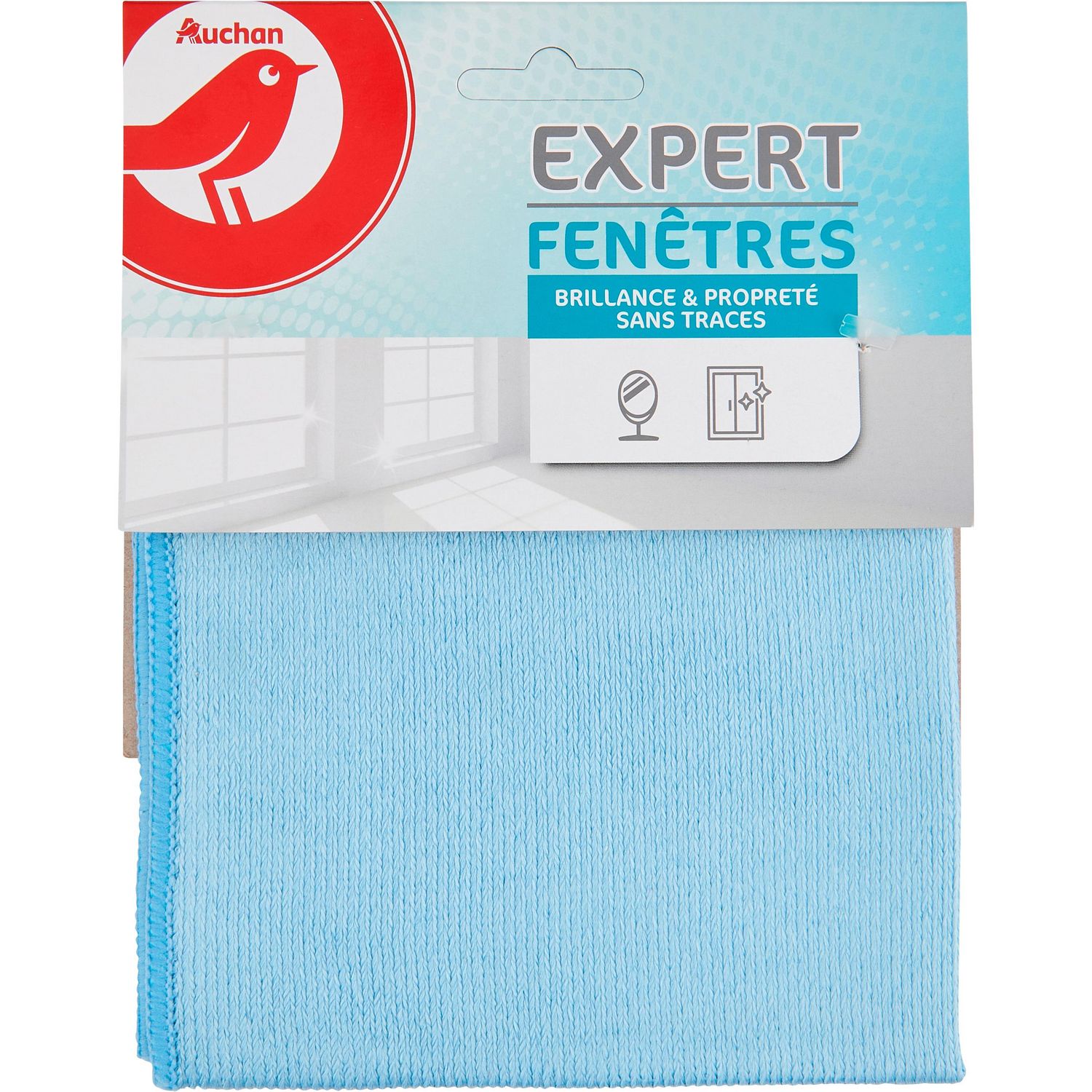 AUCHAN Chiffon microfibre spécial fenêtres vitres et miroirs