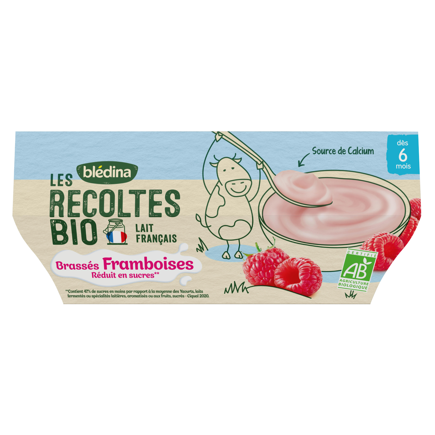 BLEDINA Les Récoltes Bio Petit pot dessert lacté framboise bio dès 6 mois  4x100g pas cher 