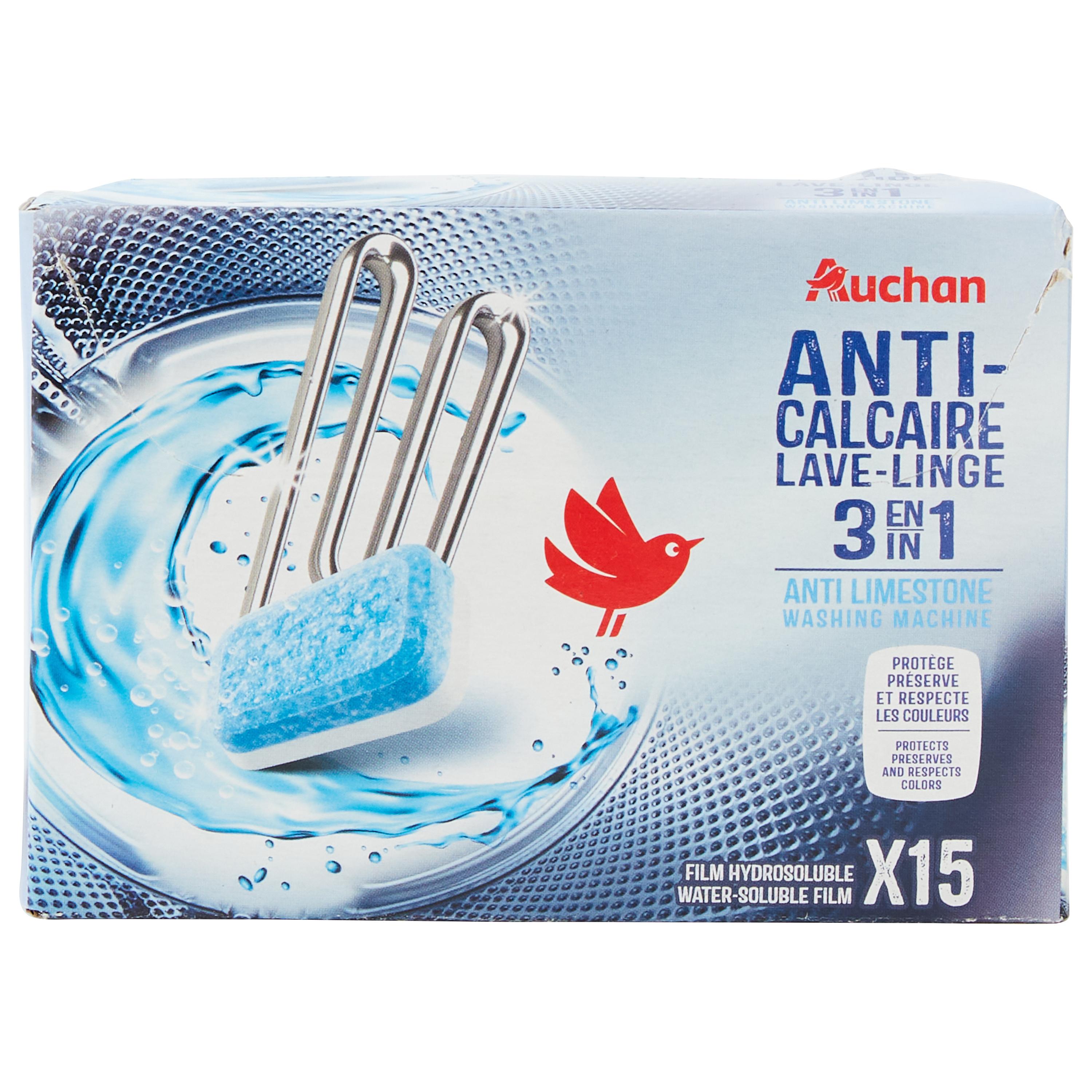 AUCHAN Tablettes anti calcaire pour lave linge 15 lavages 15 tablettes pas  cher 