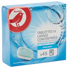 AUCHAN Tablettes lave-vaisselle concentrées fraîcheur 45 lavages 45 tablettes