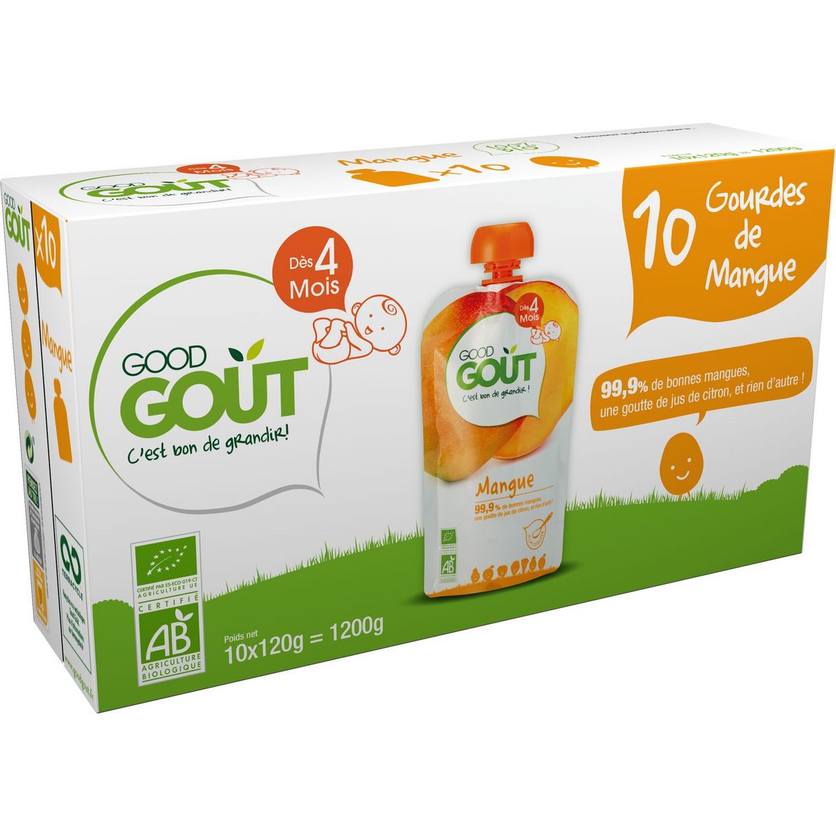 GOOD GOUT Gourde dessert à la mangue bio dès 4 mois 10x120g pas cher 