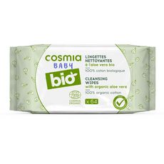 COSMIA BABY BIO Lingettes nettoyantes pour bébé à l'aloé vera bio 64 lingettes