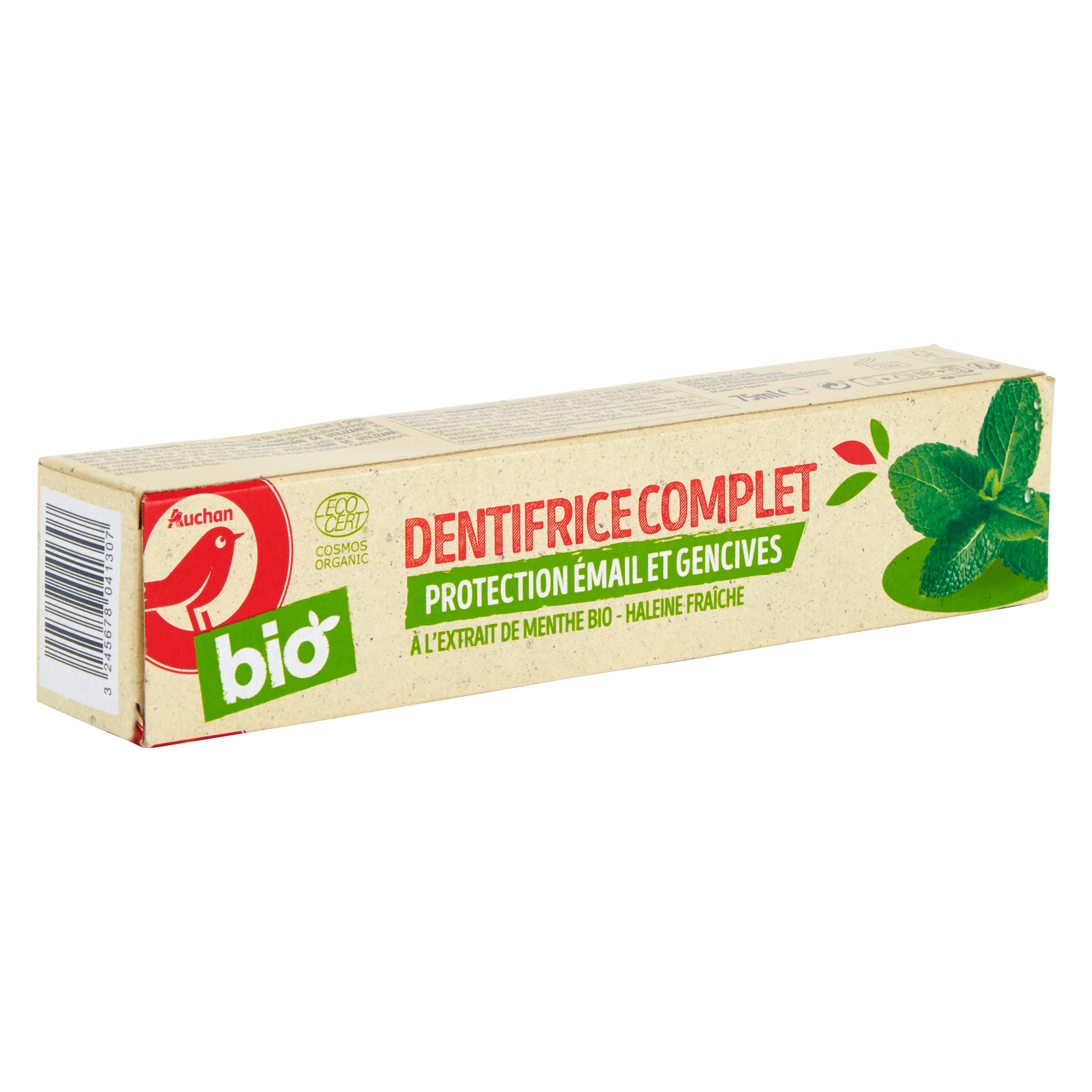 AUCHAN Travel dentifrice format voyage menthe fraîche 2x25ml pas cher 