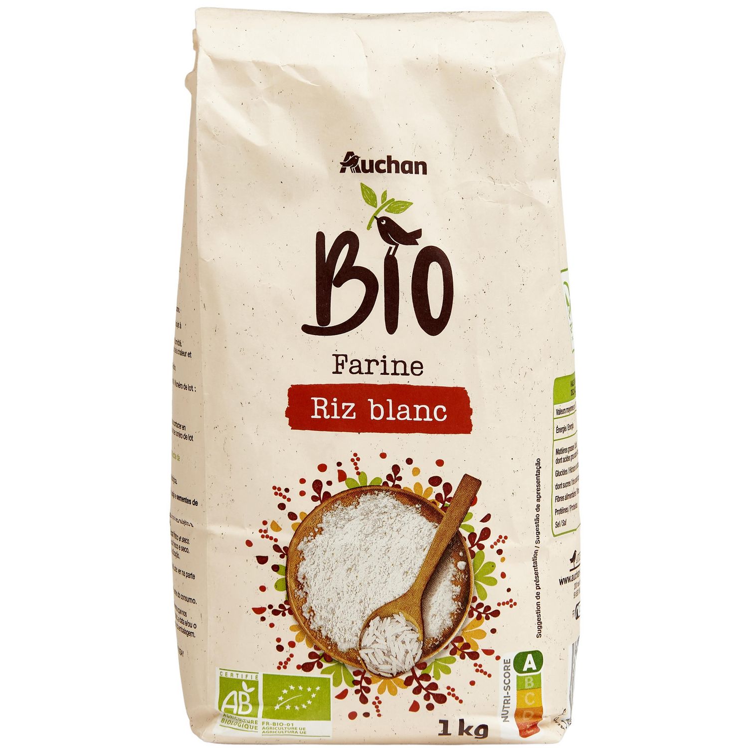 AUCHAN BIO Farine de riz blanc 1kg pas cher 