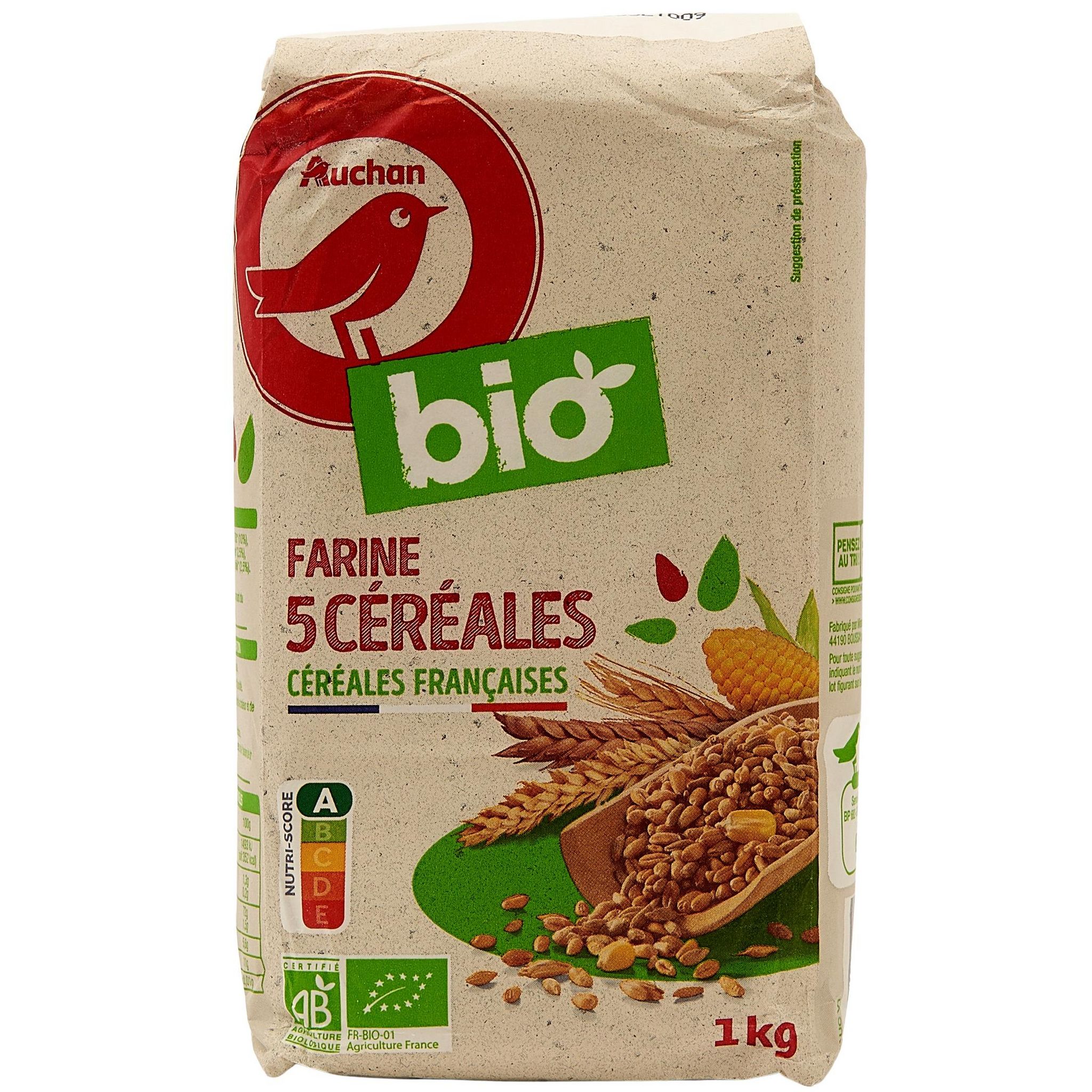 AUCHAN BIO Farine de blé T65 1kg pas cher 