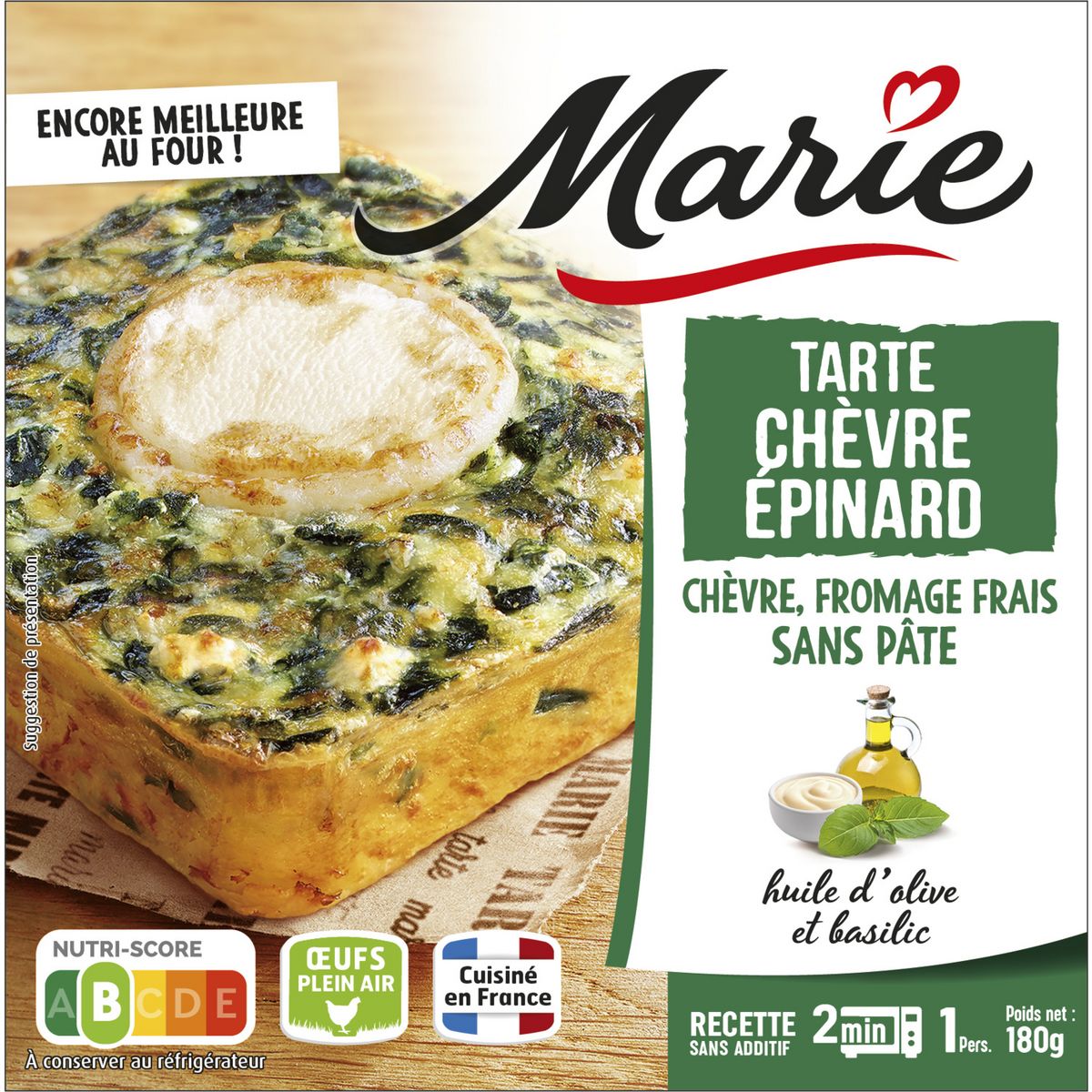 MARIE Tarte chèvre épinard sans pâte 1 personne 180g pas cher - Auchan.fr