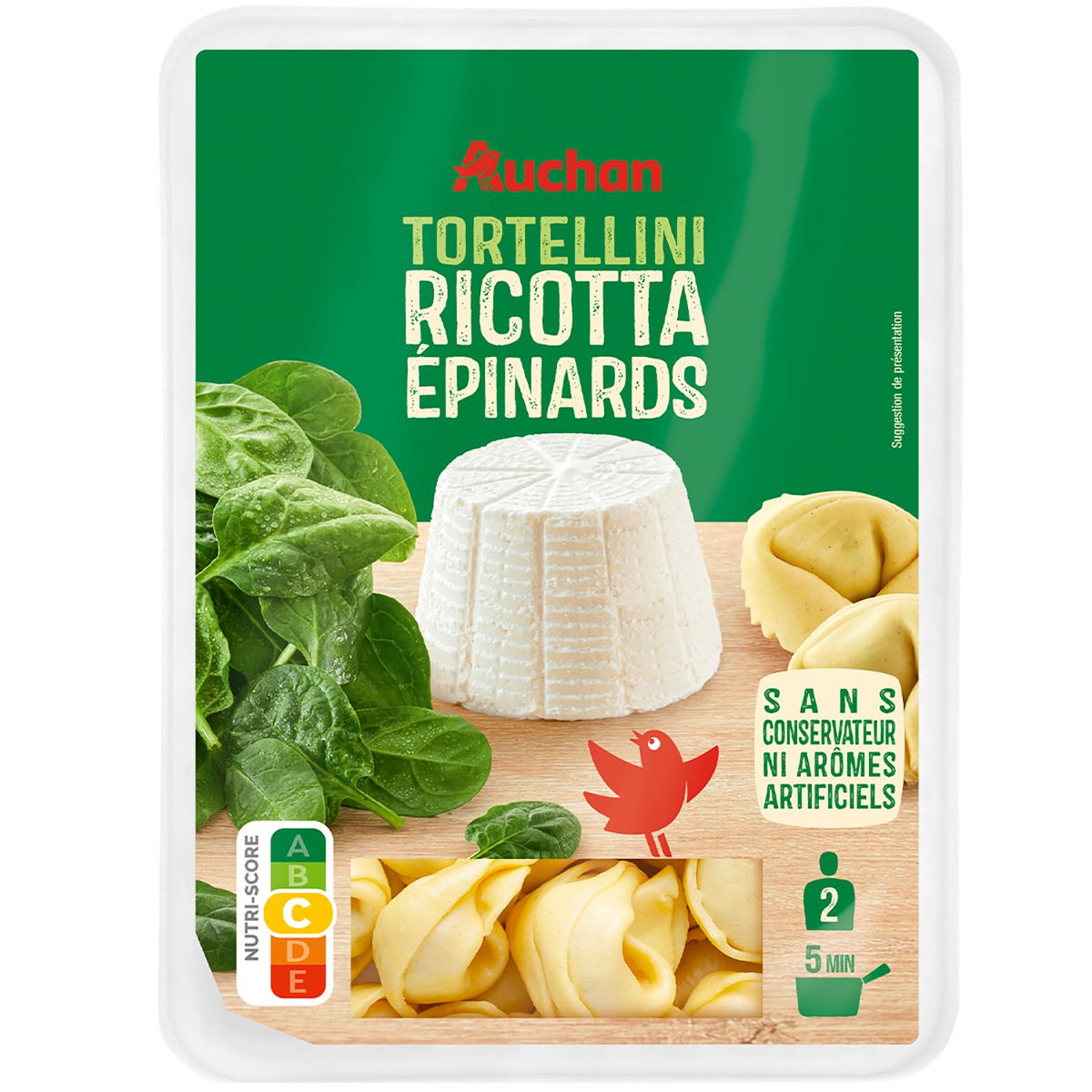 AUCHAN Tortellini ricotta épinards 2 portions 300g