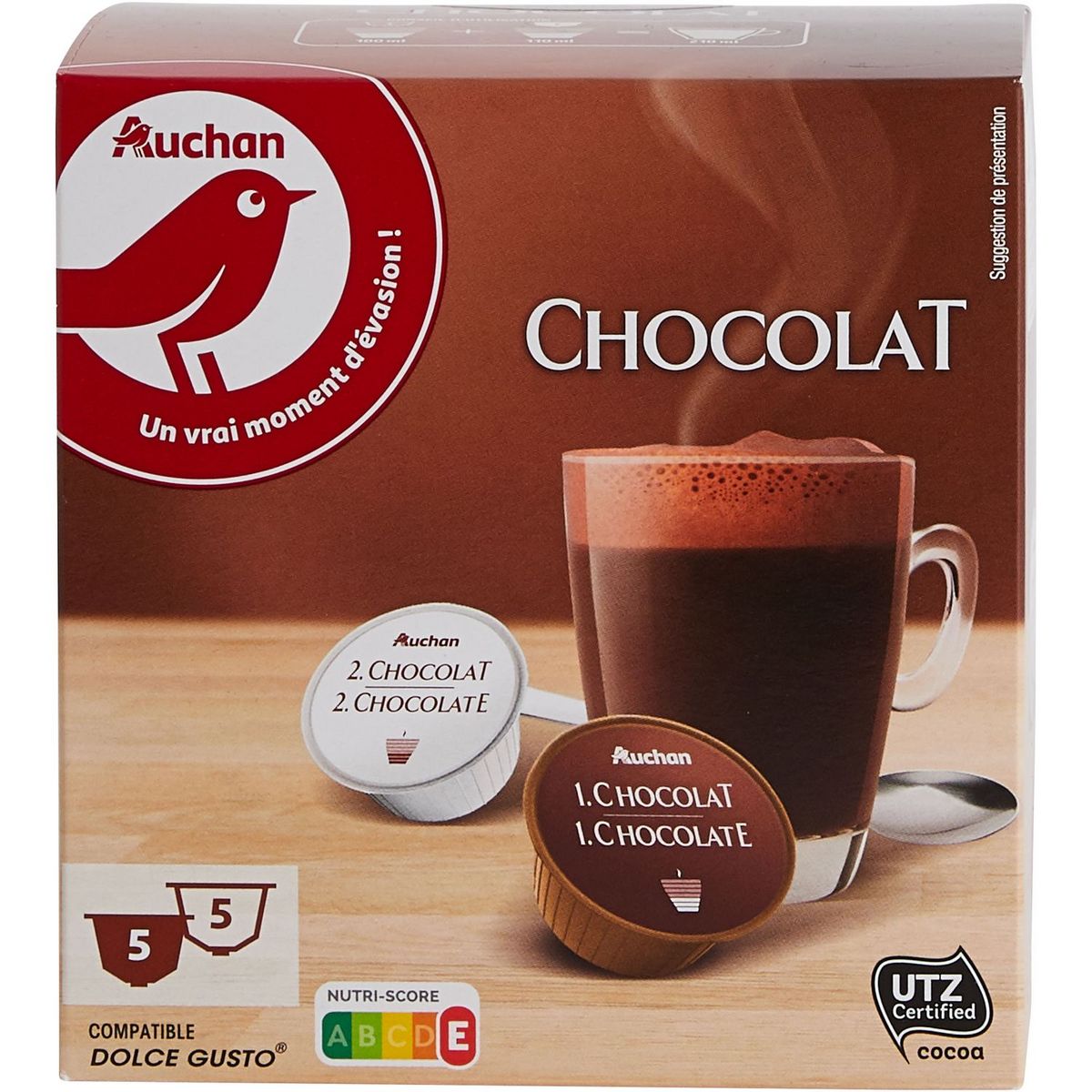 AUCHAN Dosettes de chocolat compatibles Dolce Gusto 10 dosettes 148g pas  cher 