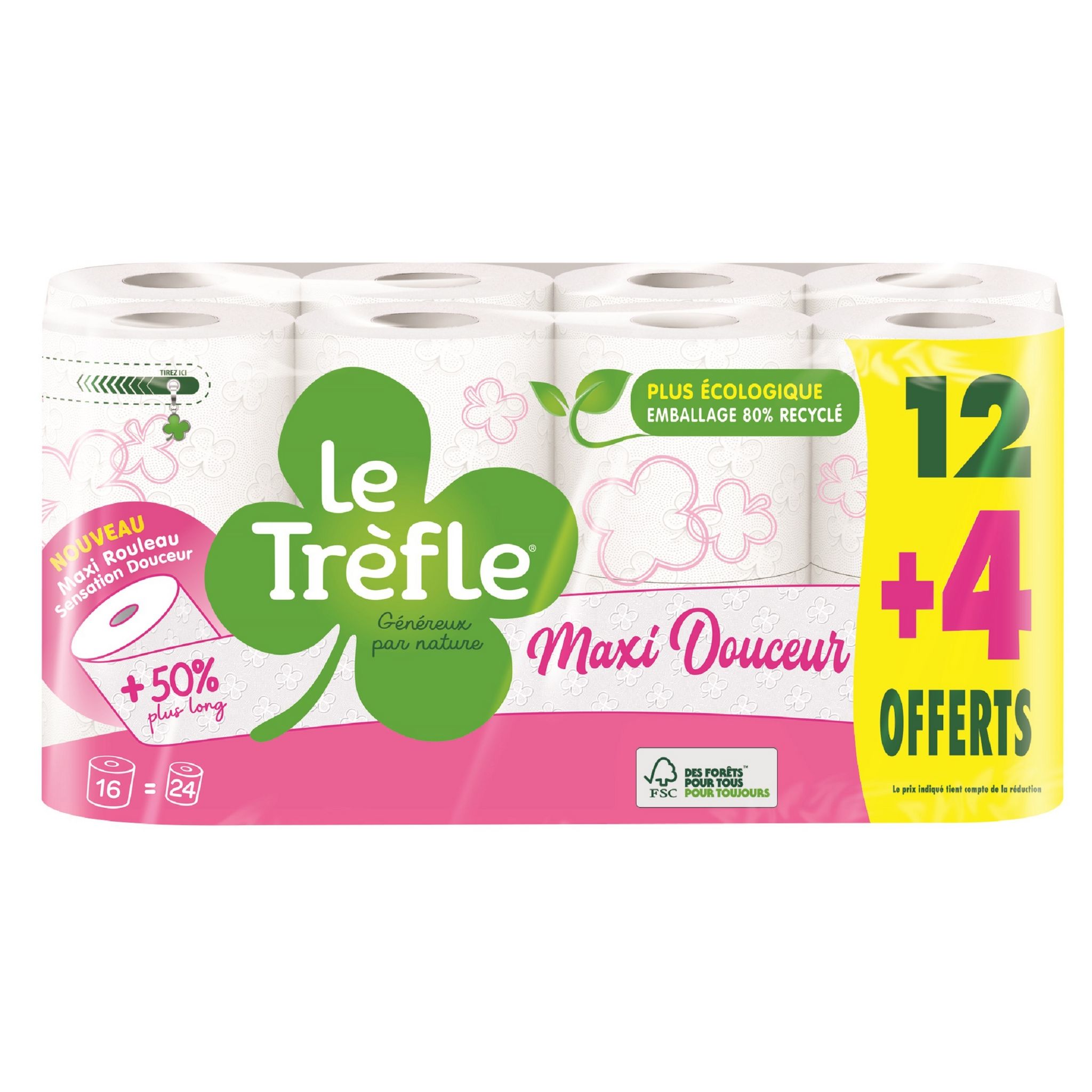 Papier toilette triple épaisseur Le Trèfle Douceur Aloe Vera - 24 rouleaux  sur